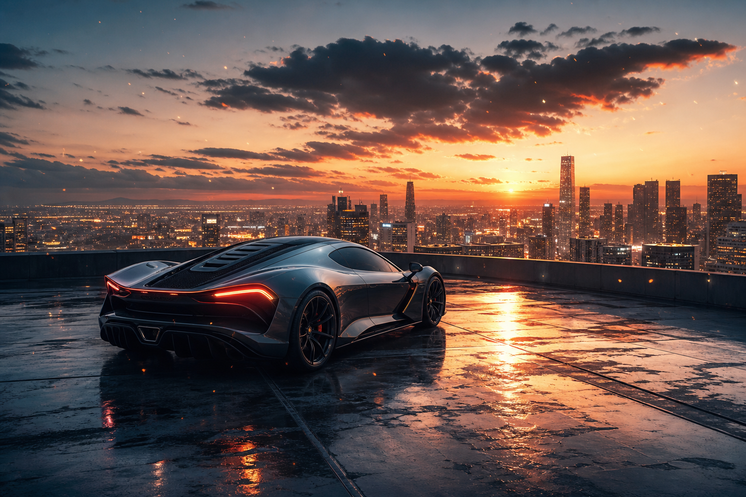 Futuristic Rooftop City View Supercars Wallpaper  9 4K