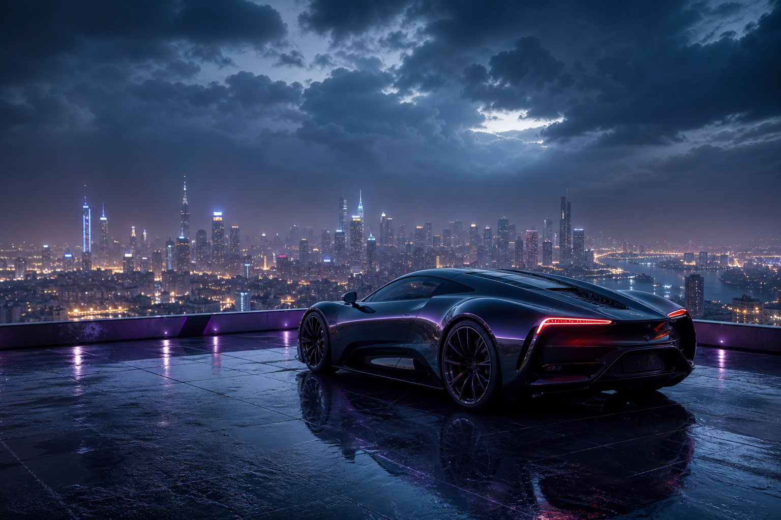 Futuristic Rooftop City View Supercars Wallpaper  9 4K