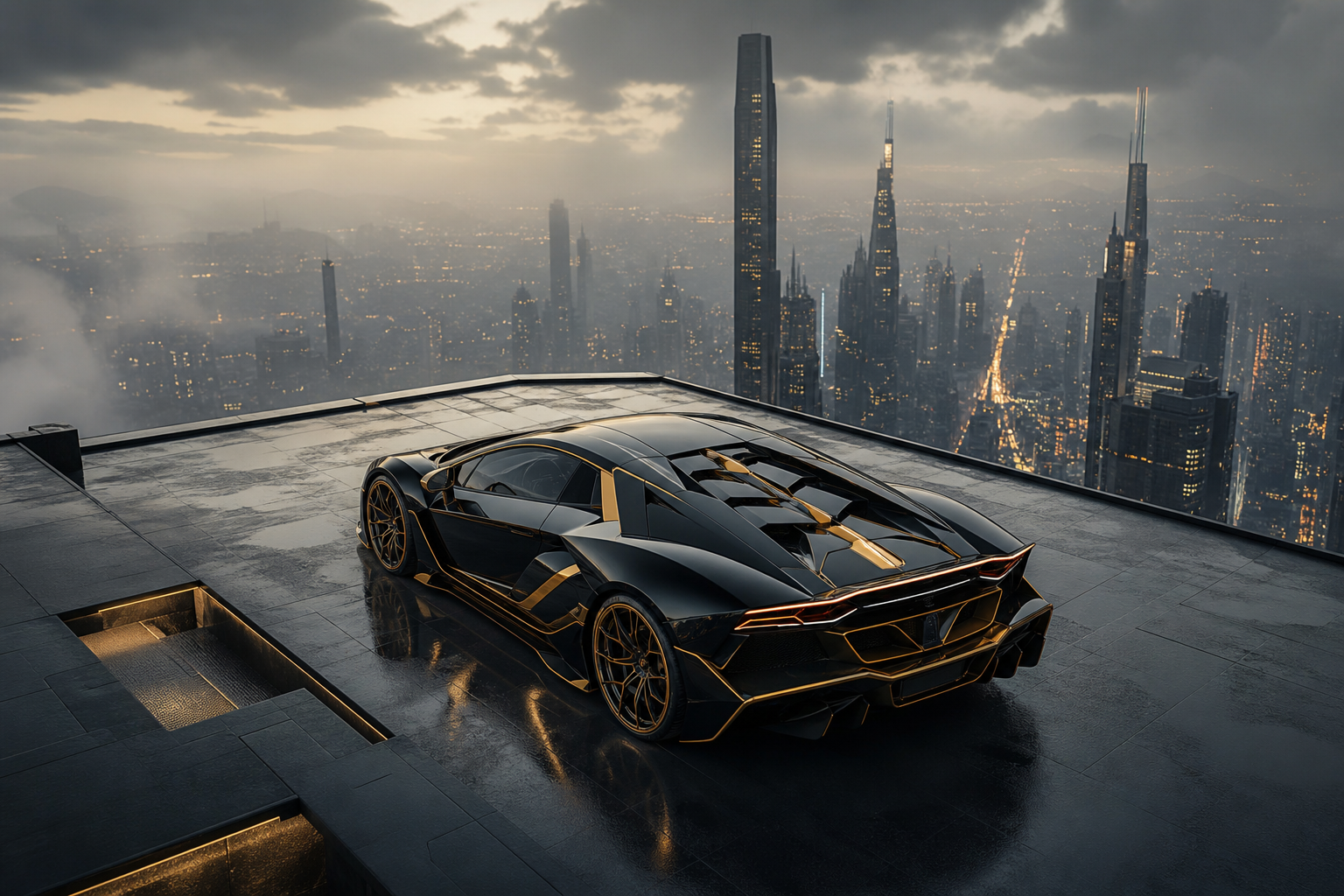 Futuristic Rooftop City View Supercars Wallpaper  9 4K