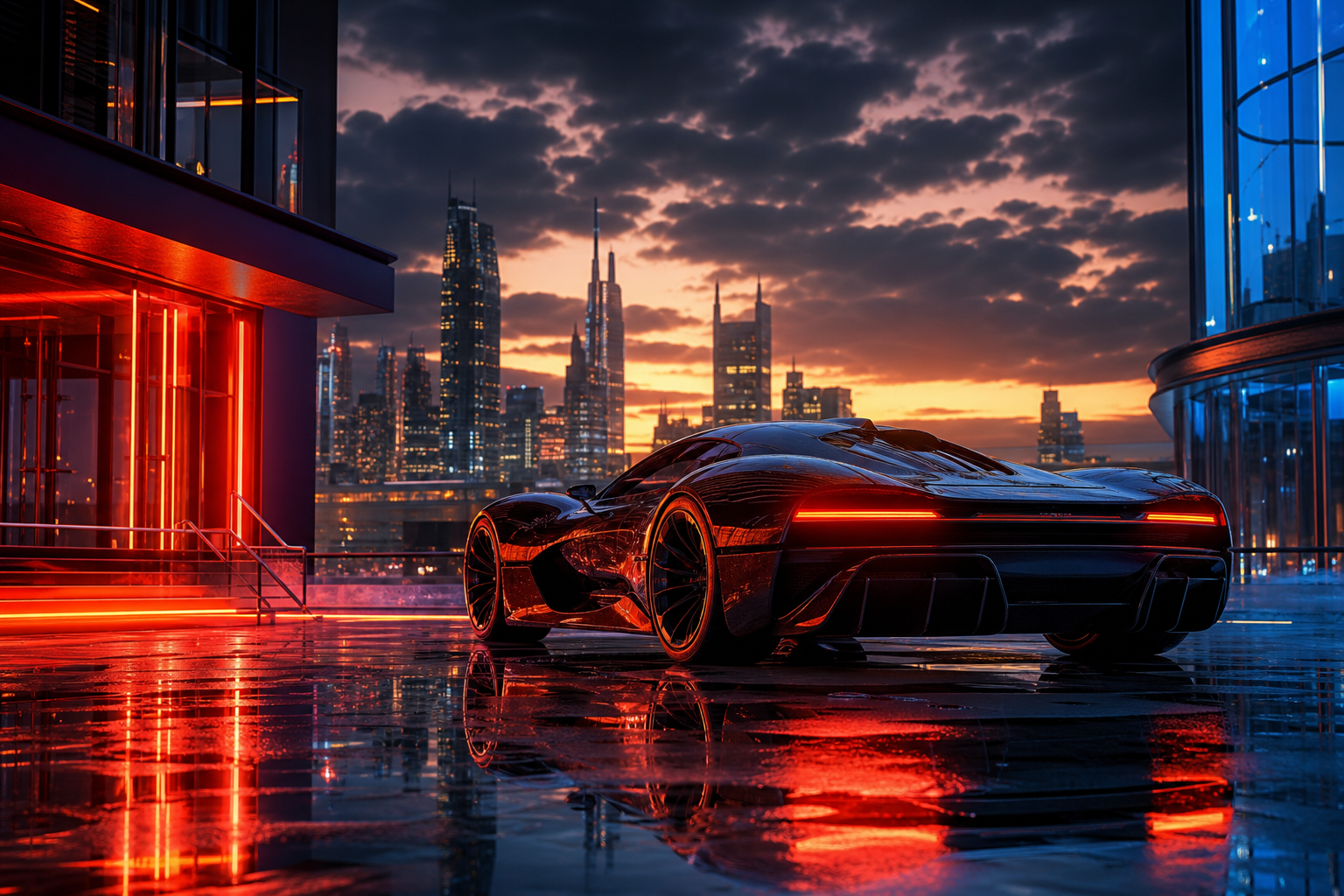 Futuristic Rooftop City View Supercars Wallpaper  9 4K