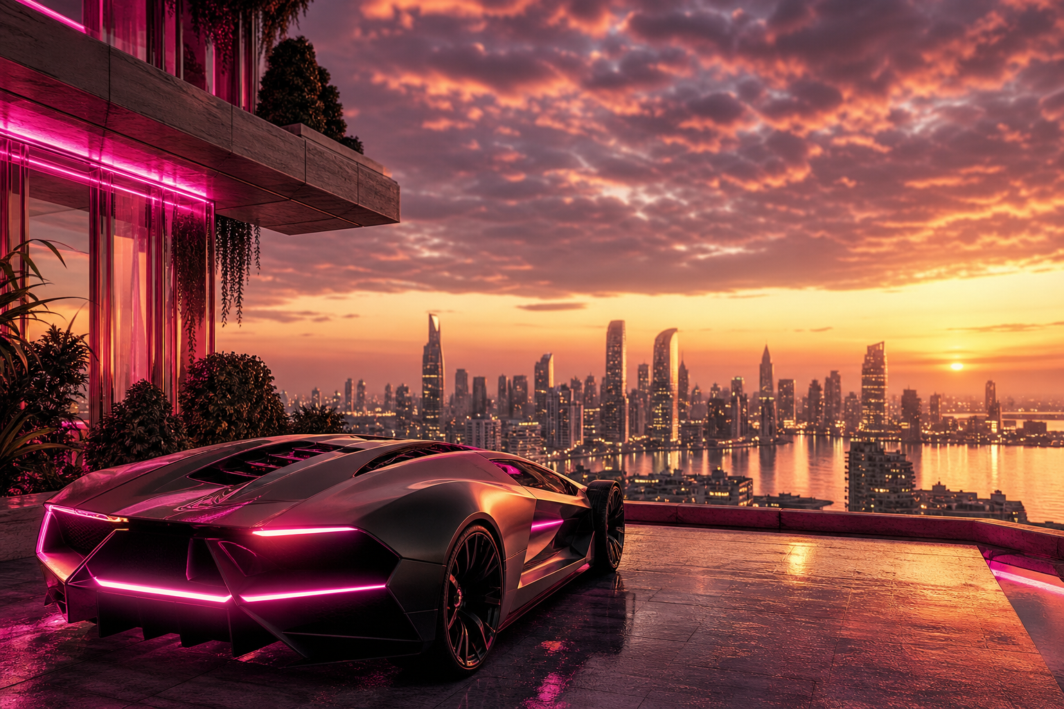 Futuristic Rooftop City View Supercars Wallpaper  9 4K