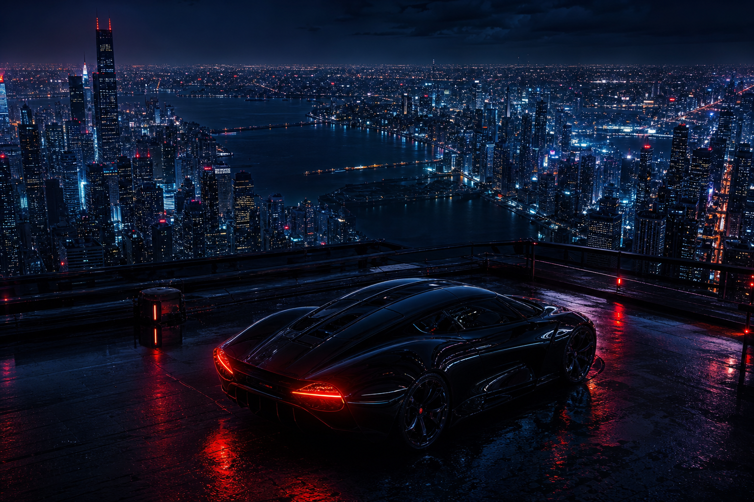 Futuristic Rooftop City View Supercars Wallpaper  9 4K