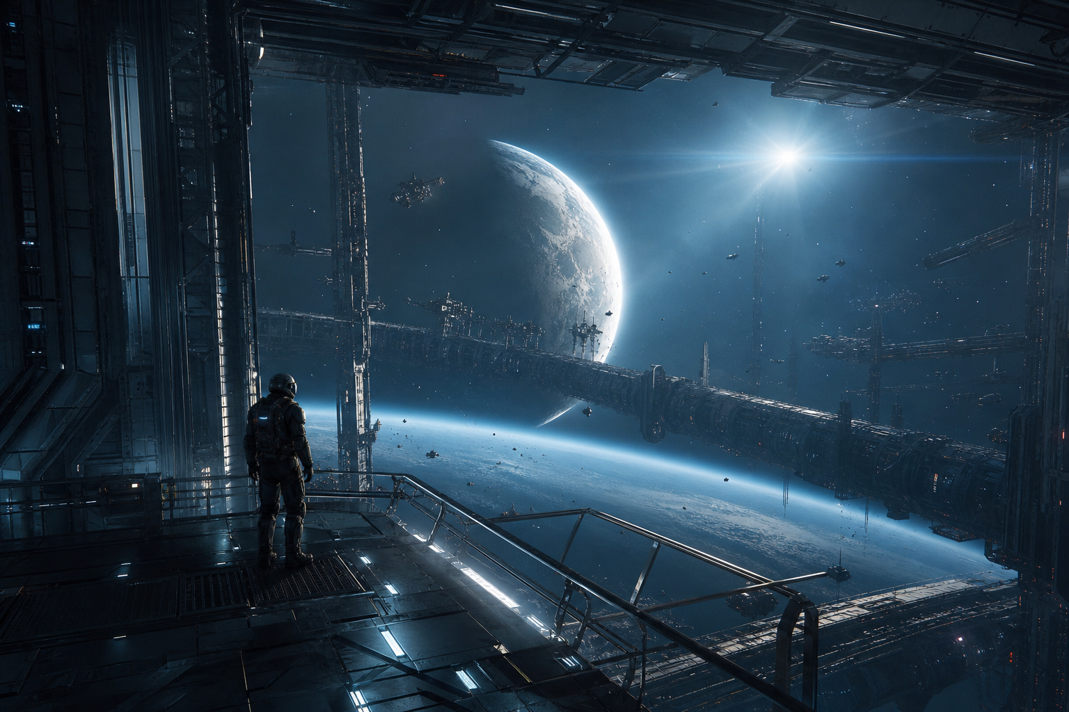 Futuristic Space Station Deep Space Cinematic Wallpaper Movie Wallpaper  3 4K