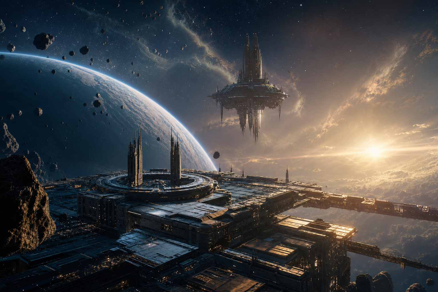 Futuristic Space Station Deep Space Cinematic Wallpaper Movie Wallpaper  3 4K