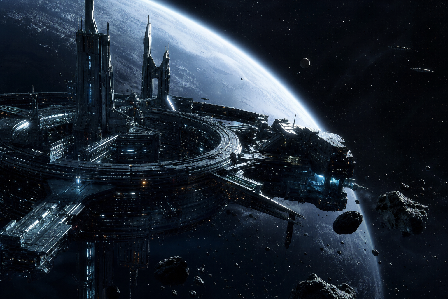 Futuristic Space Station Deep Space Cinematic Wallpaper Movie Wallpaper  3 4K