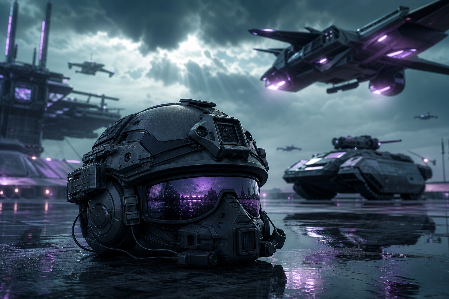 Futuristic Tactical Helmet Closeup Military Wallpaper  4 4K