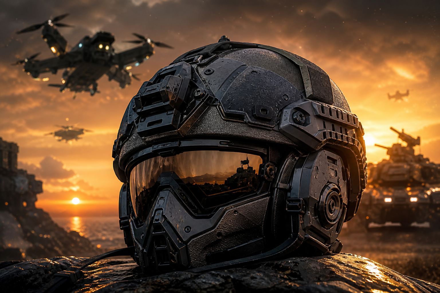 Futuristic Tactical Helmet Closeup Military Wallpaper  4 4K