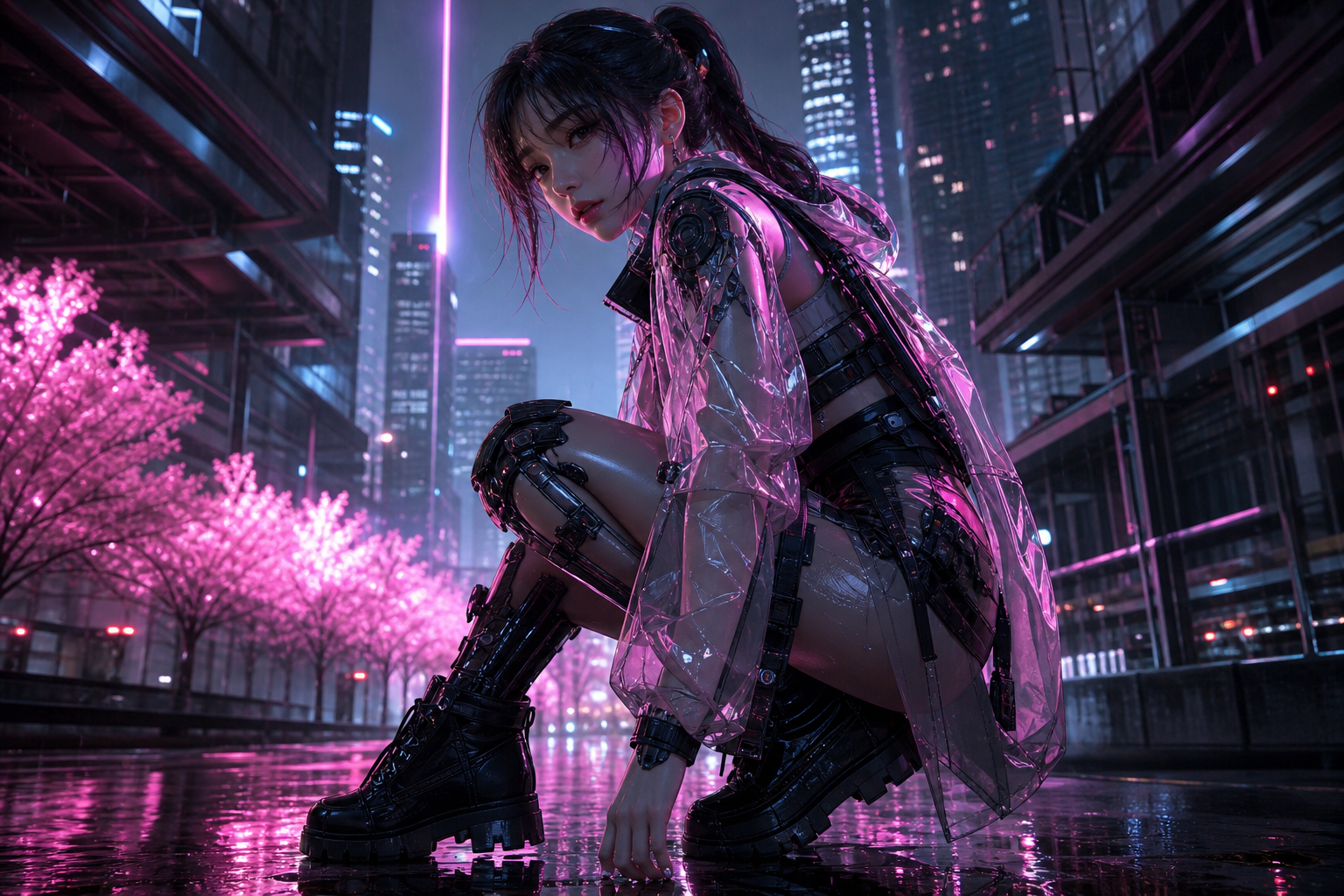 Futuristic Tokyo Street At Night Ai-Girls Wallpaper  2 4K