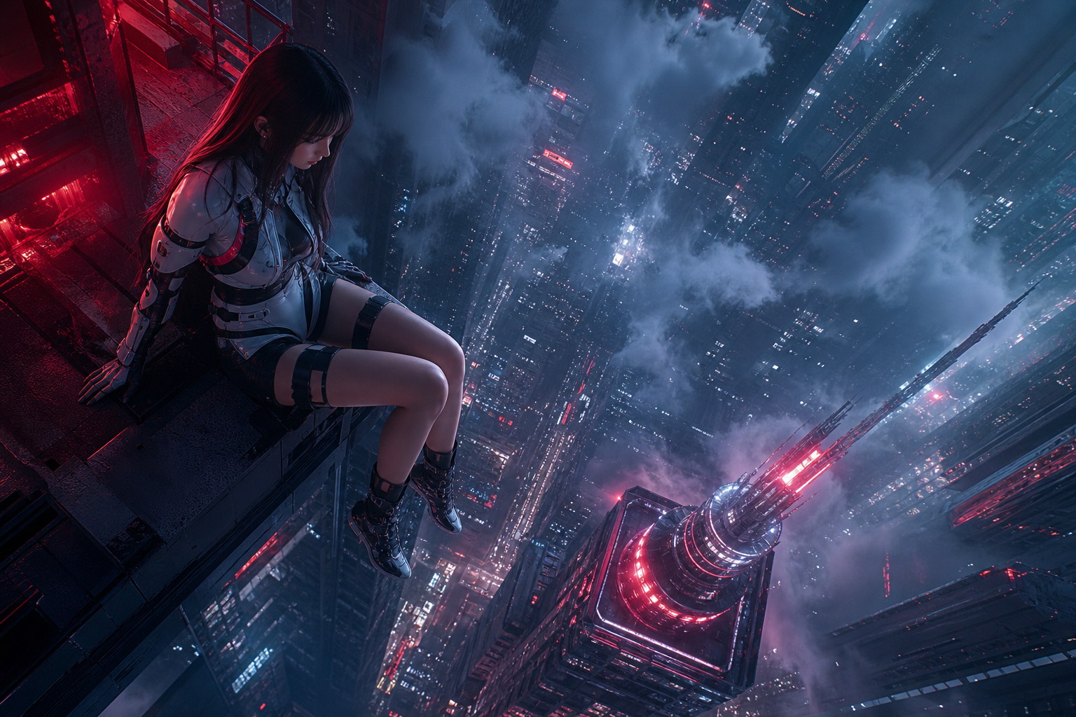 Futuristic Tokyo Street At Night Ai-Girls Wallpaper  2 4K