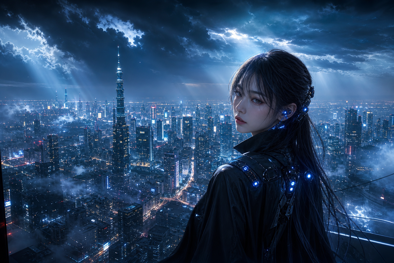Futuristic Tokyo Street At Night Ai-Girls Wallpaper  2 4K
