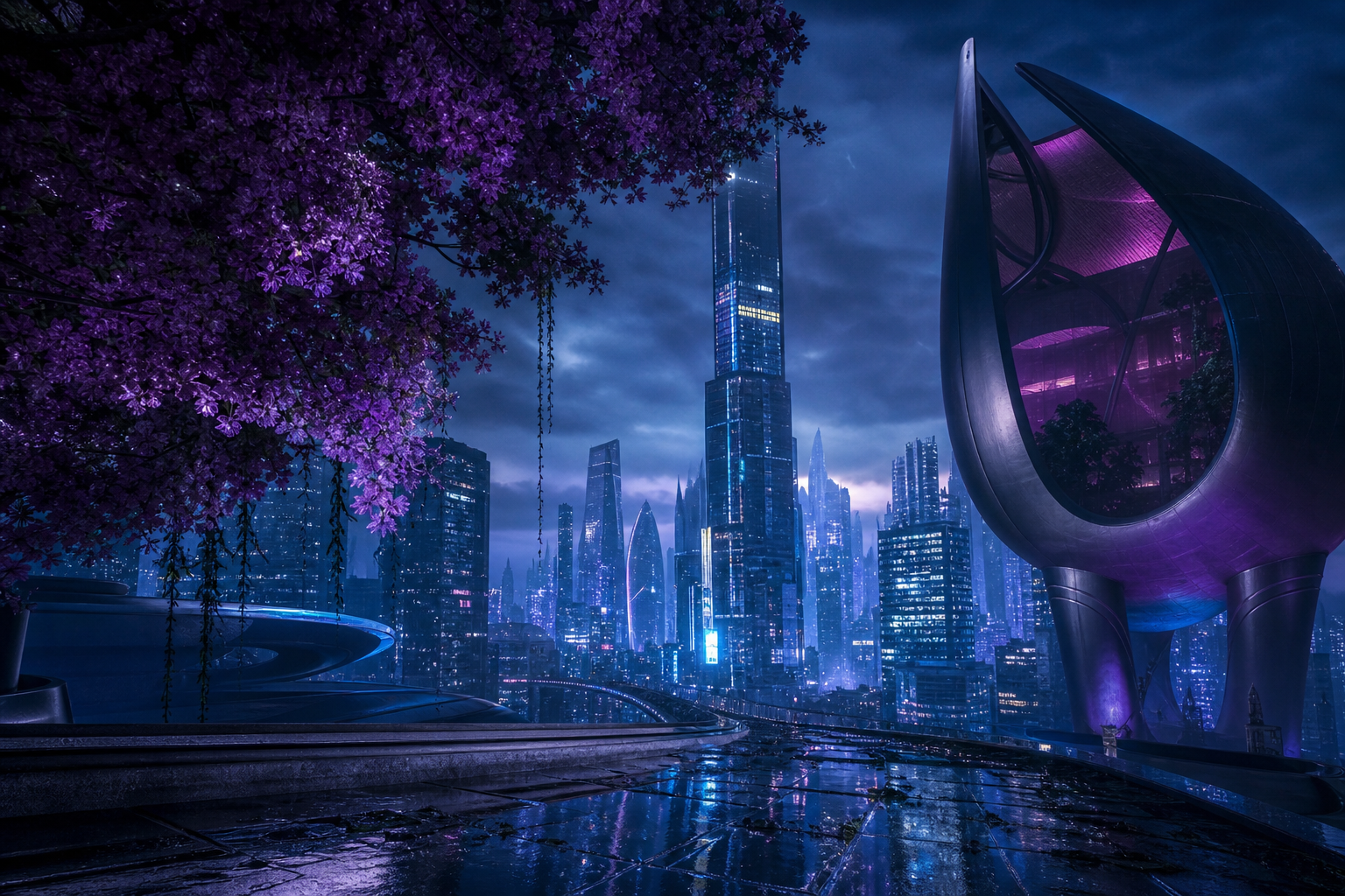 Futuristic Tokyo Street At Night Architecture Wallpaper  2 4K