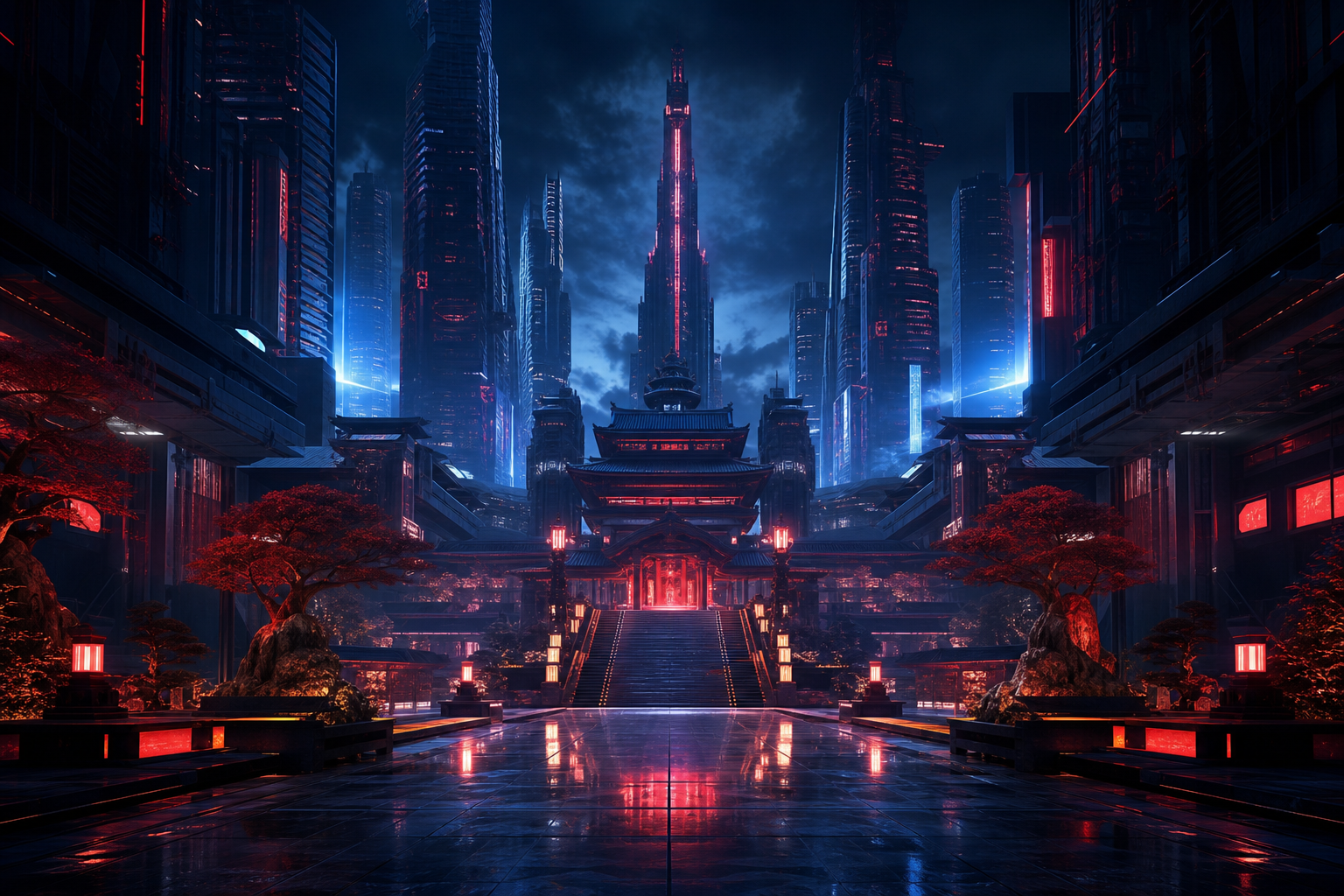 Futuristic Tokyo Street At Night Architecture Wallpaper  2 4K