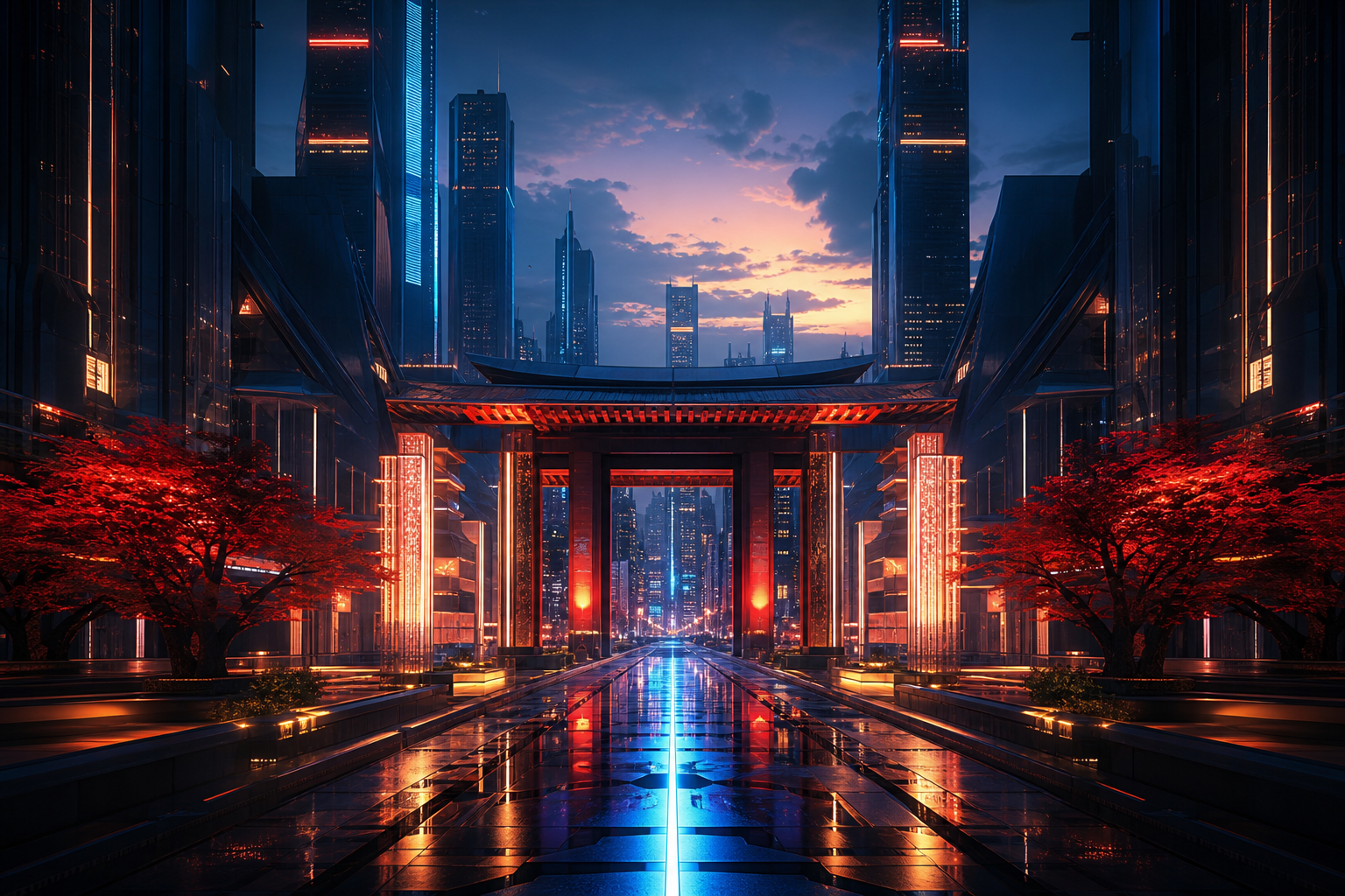 Futuristic Tokyo Street At Night Architecture Wallpaper  2 4K