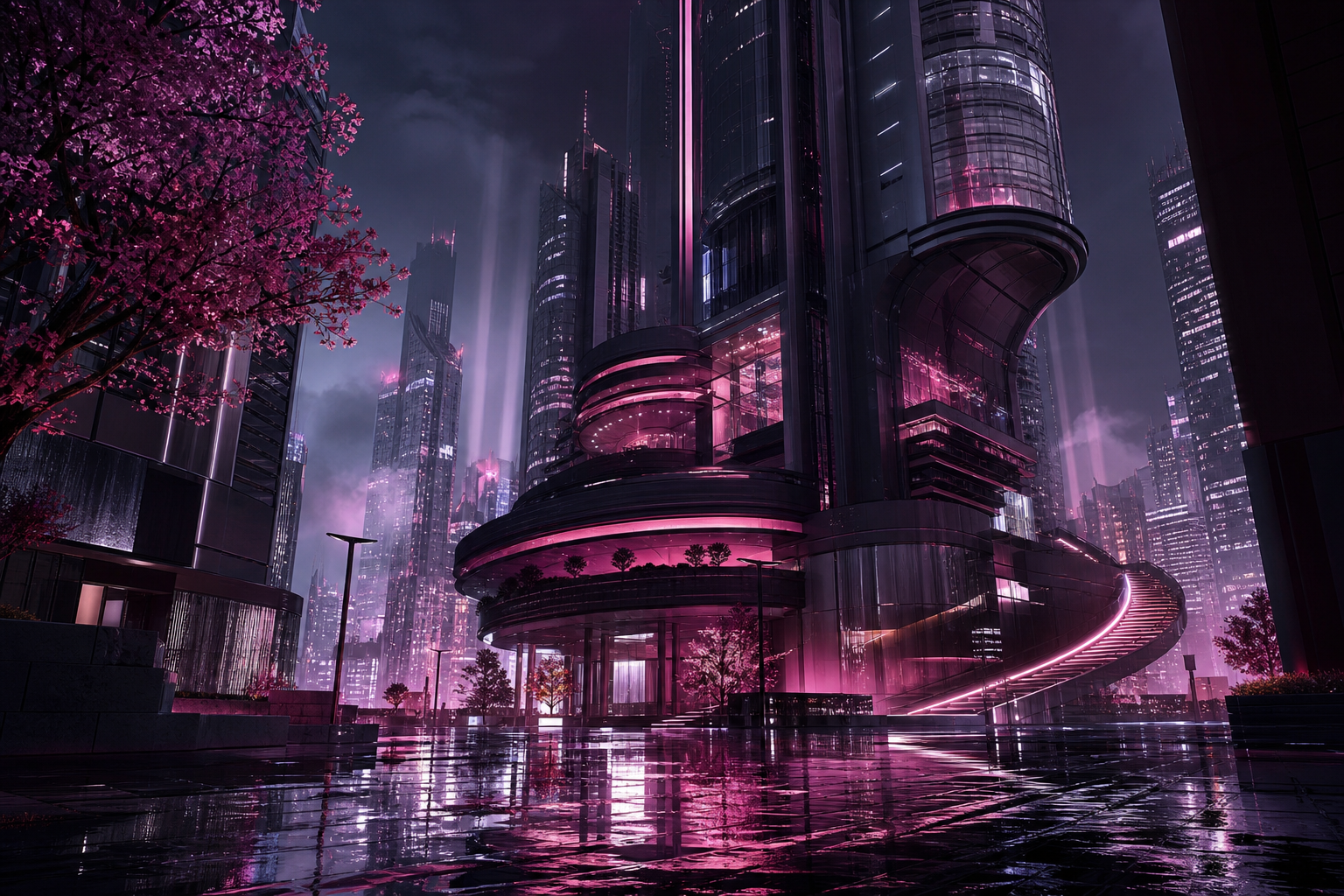 Futuristic Tokyo Street At Night Architecture Wallpaper  2 4K