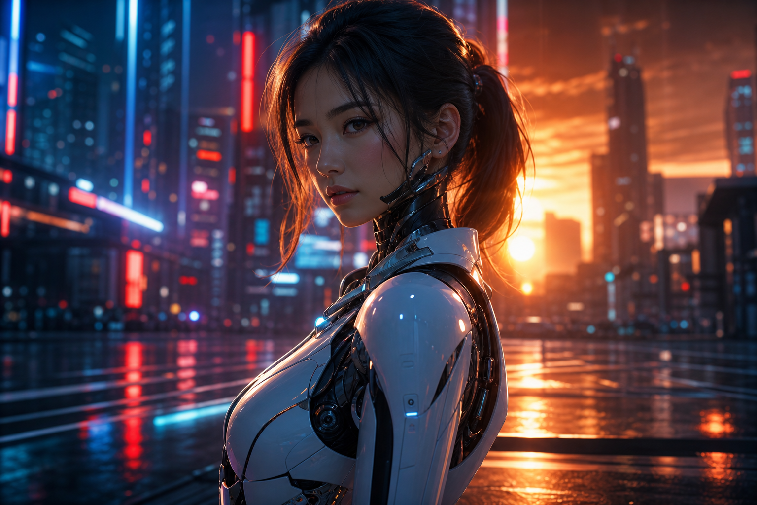 Futuristic Tokyo Street At Night Female-Androids Wallpaper  2 4K