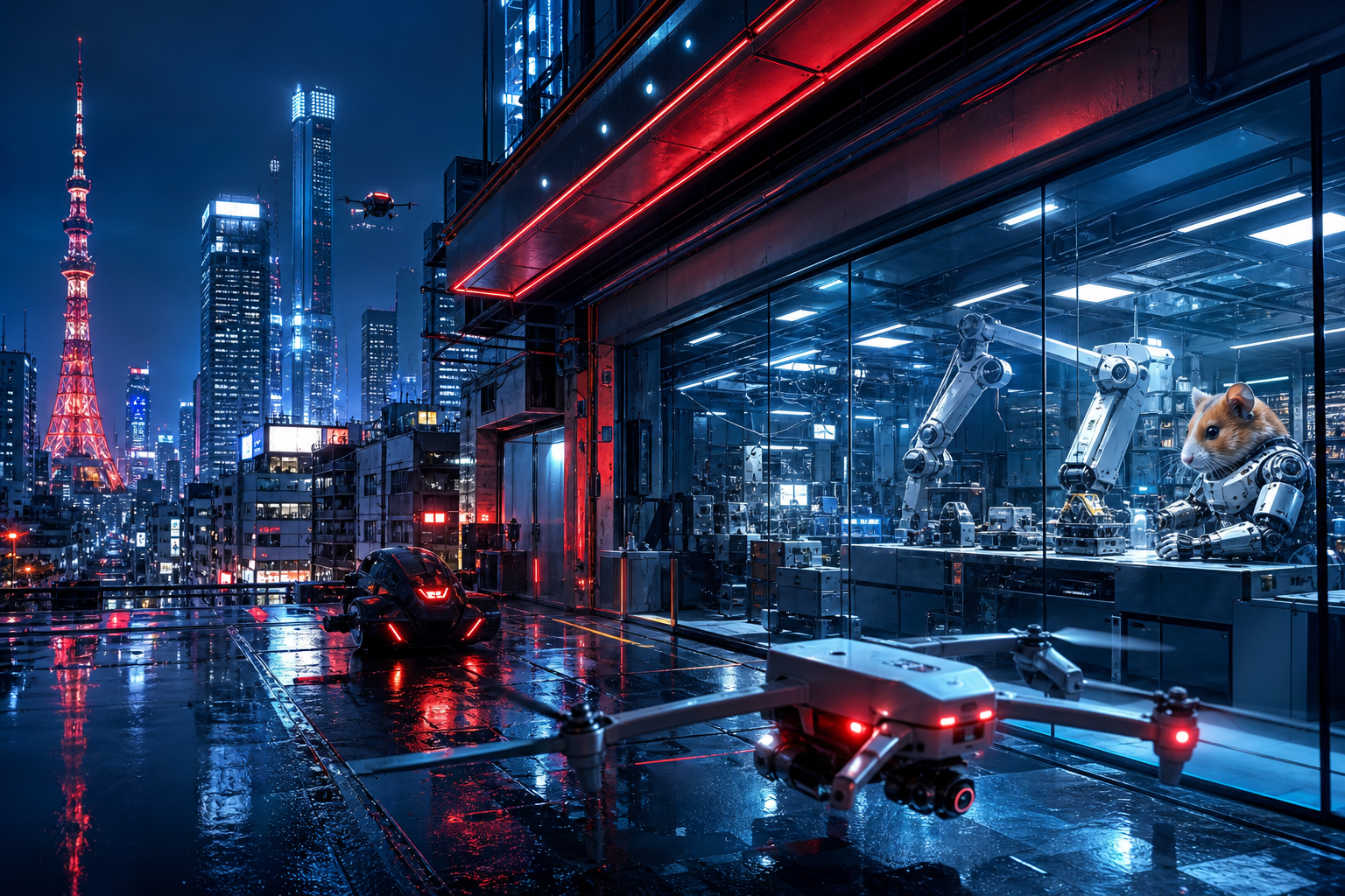 Futuristic Tokyo Street At Night Hamster-Robotics Wallpaper  2 4K