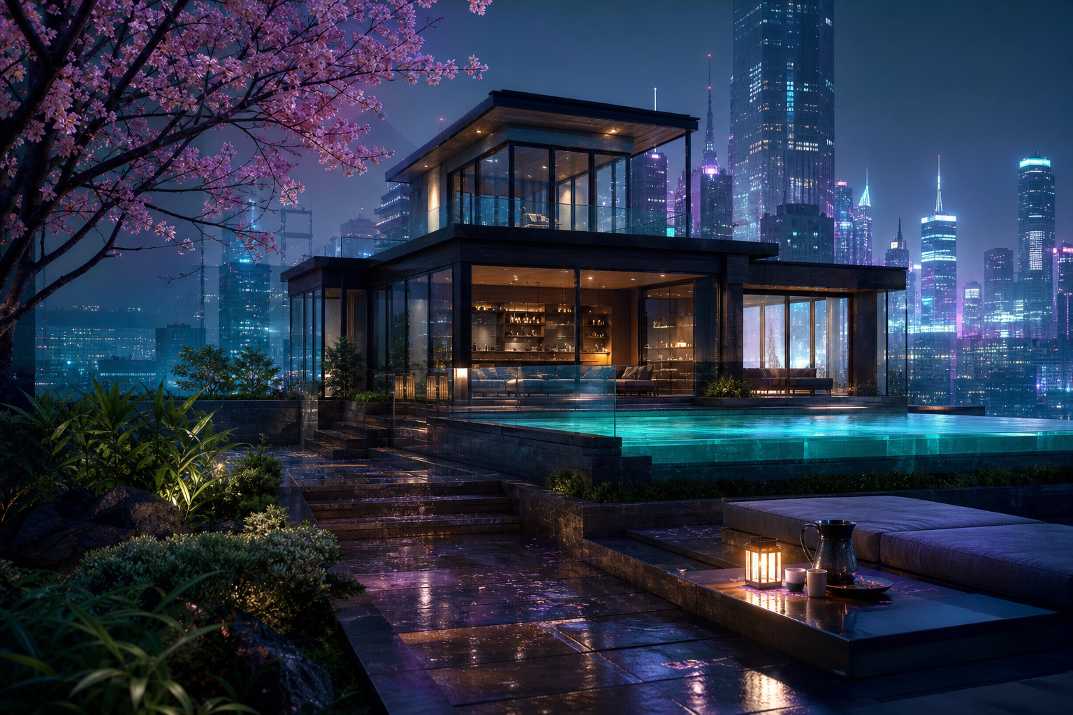 Futuristic Tokyo Street At Night House-Design Wallpaper  2 4K