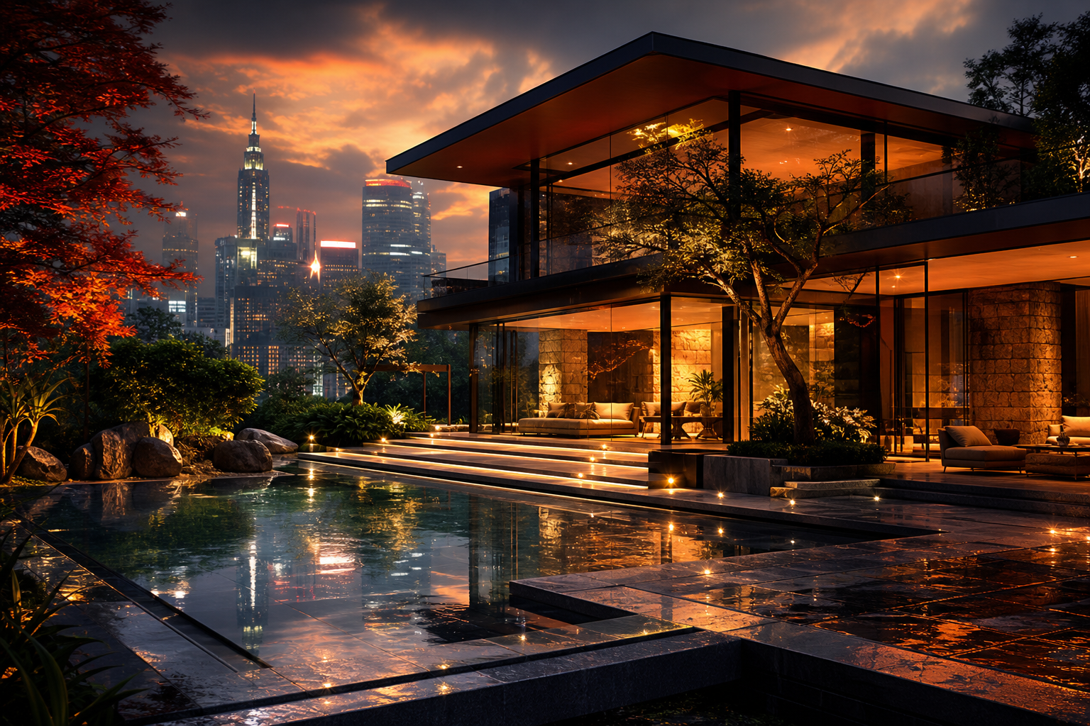 Futuristic Tokyo Street At Night House-Design Wallpaper  2 4K