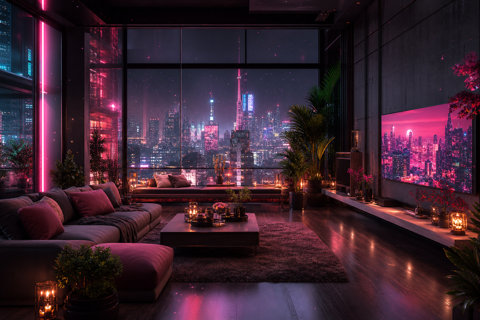 Futuristic Tokyo Street At Night Living-Room-Design Wallpaper  18 4K