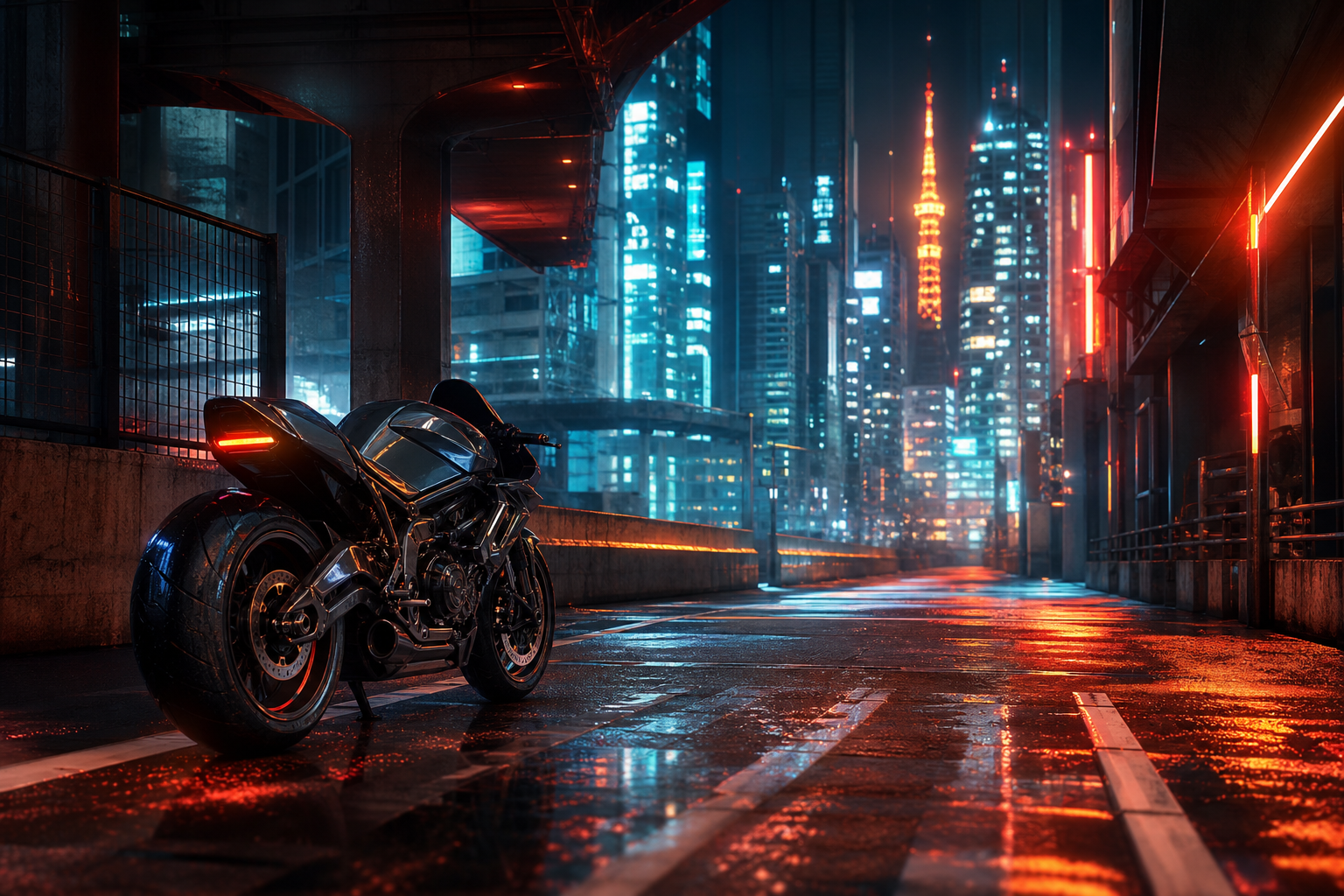 Futuristic Tokyo Street At Night Motorcycles Wallpaper  2 4K