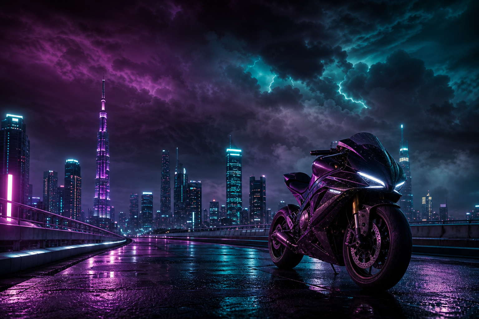 Futuristic Tokyo Street At Night Motorcycles Wallpaper  2 4K