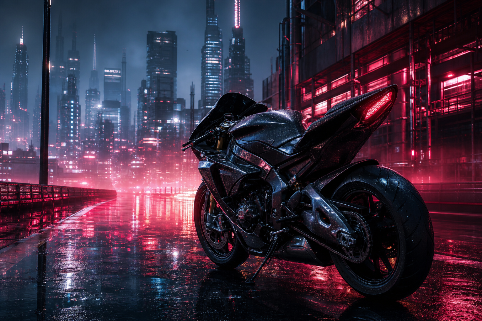 Futuristic Tokyo Street At Night Motorcycles Wallpaper  2 4K