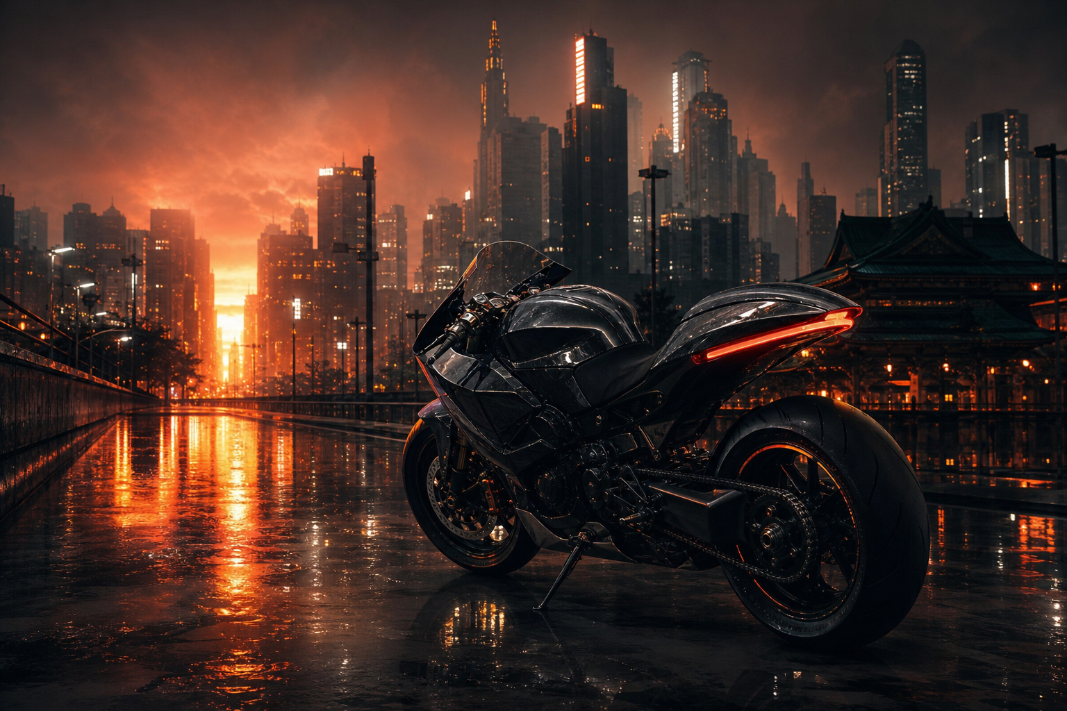 Futuristic Tokyo Street At Night Motorcycles Wallpaper  2 4K
