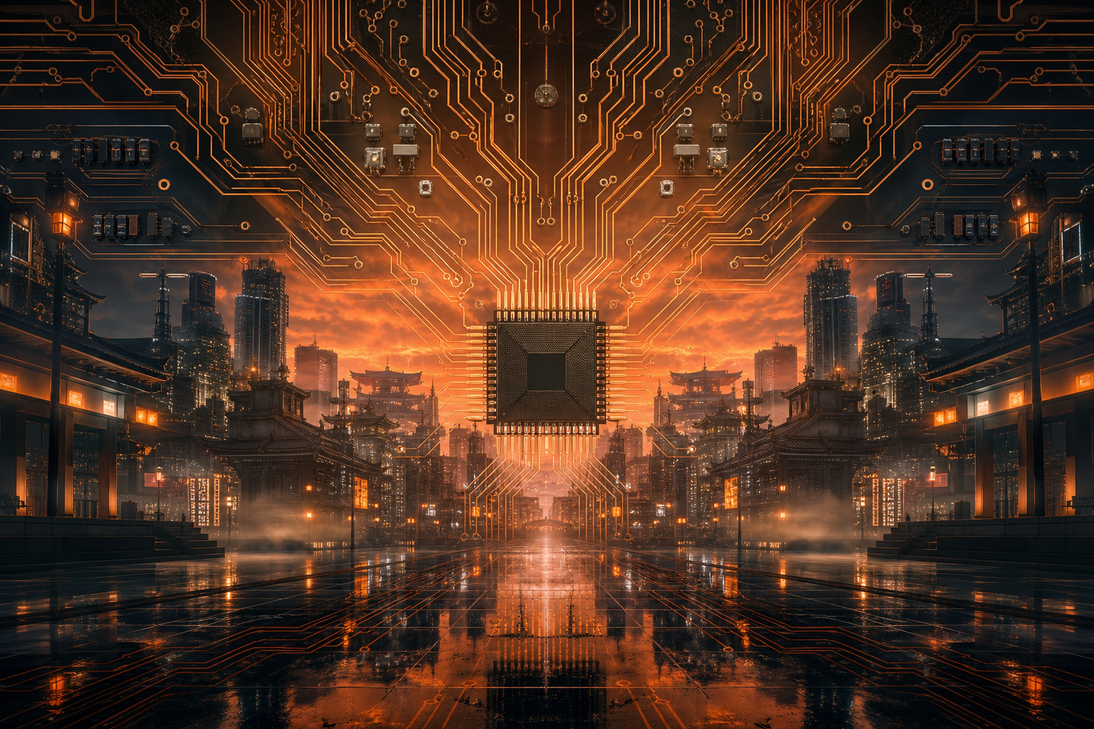 Futuristic Tokyo Street At Night Pcb-Design Wallpaper  2 4K