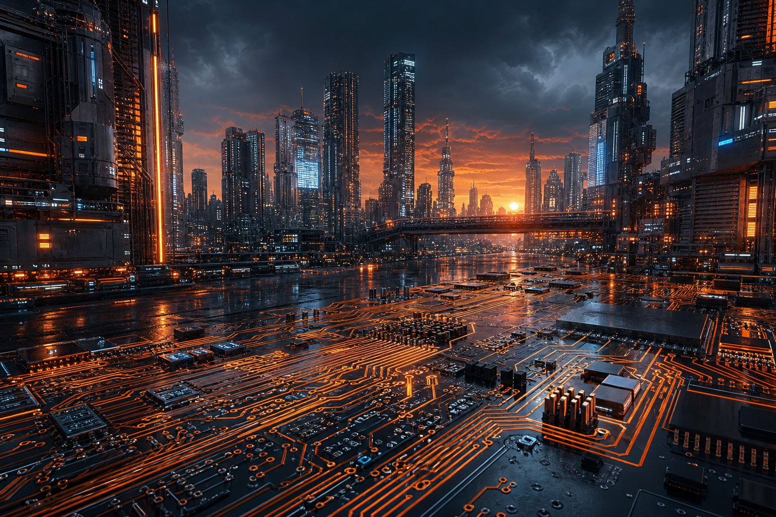 Futuristic Tokyo Street At Night Pcb-Design Wallpaper  2 4K