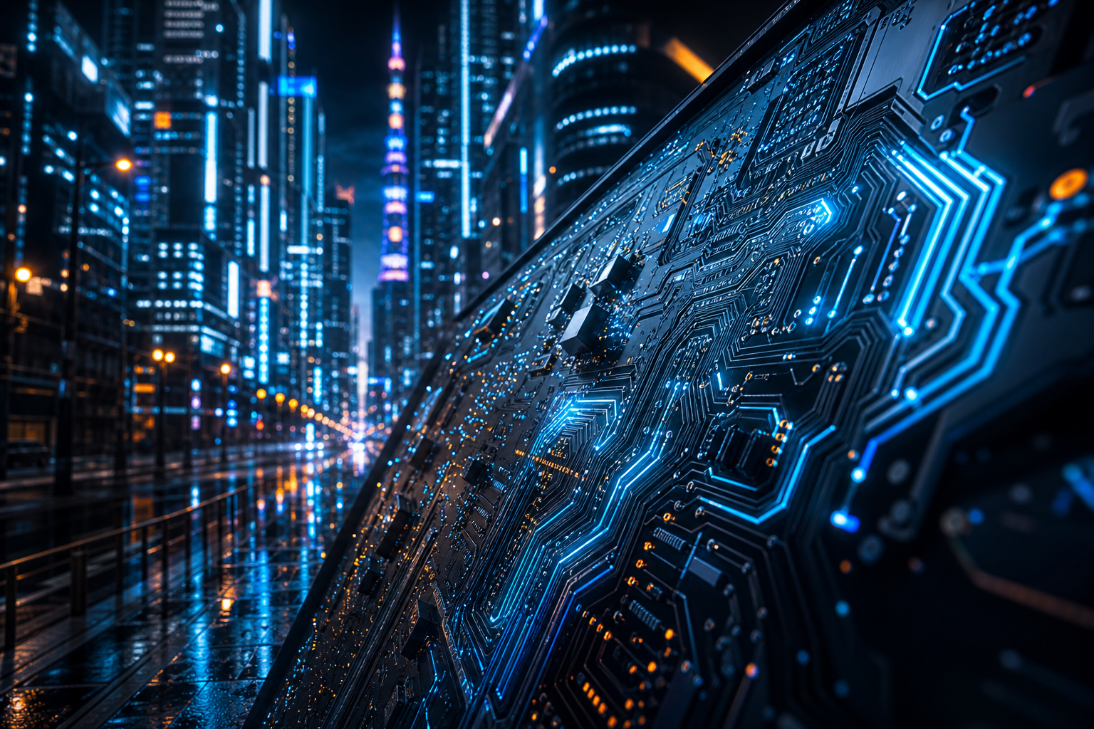Futuristic Tokyo Street At Night Pcb-Design Wallpaper  2 4K