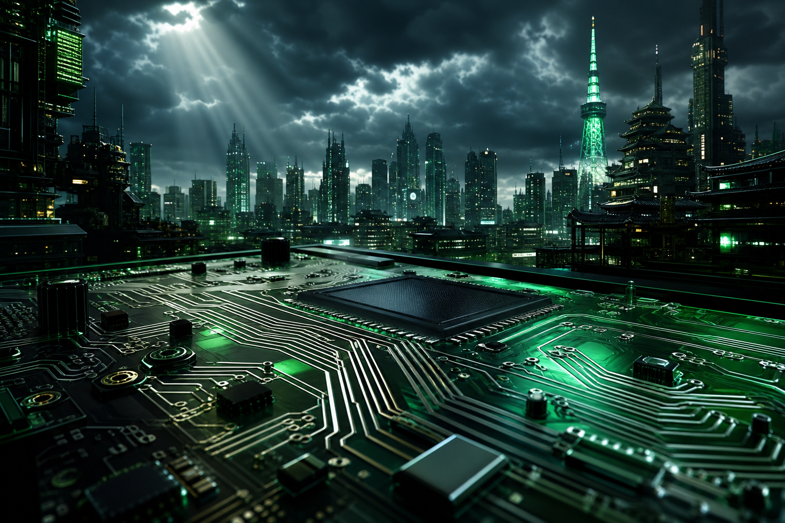 Futuristic Tokyo Street At Night Pcb-Design Wallpaper  2 4K