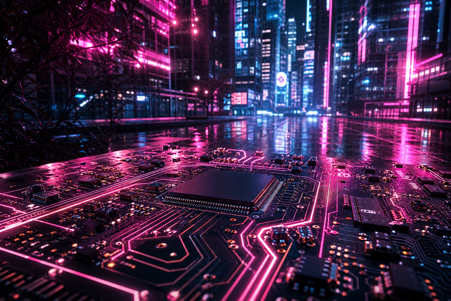 Futuristic Tokyo Street At Night Pcb-Design Wallpaper  2 4K