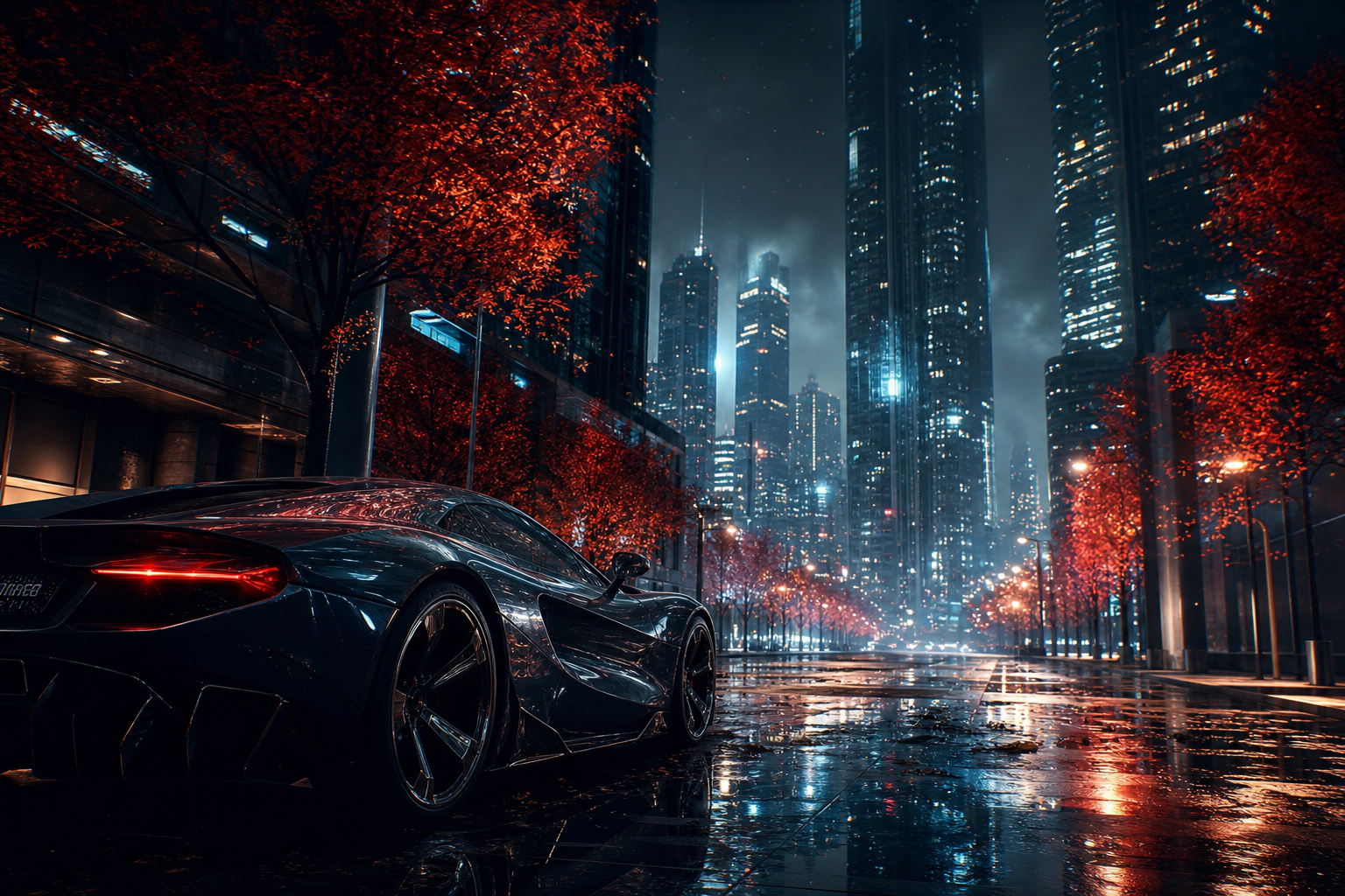 Futuristic Tokyo Street At Night Supercars Wallpaper  2 4K