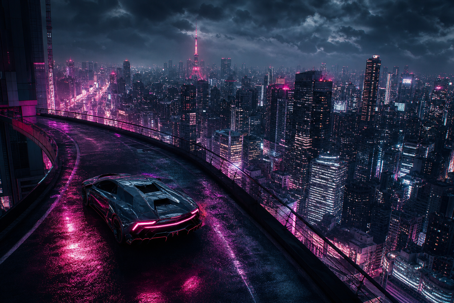 Futuristic Tokyo Street At Night Supercars Wallpaper  2 4K