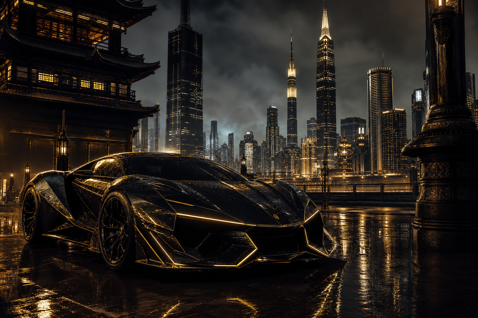 Futuristic Tokyo Street At Night Supercars Wallpaper  2 4K