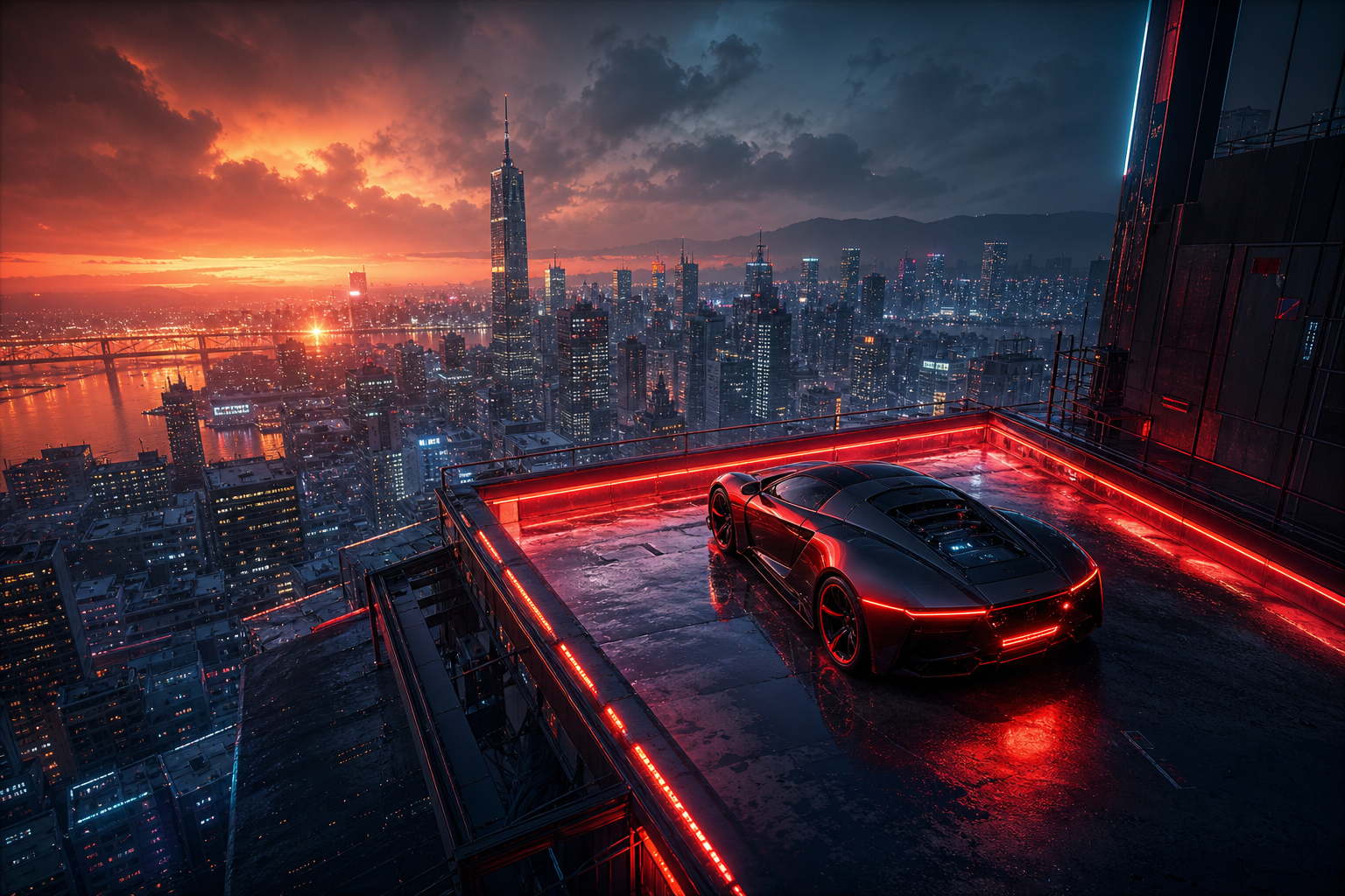 Futuristic Tokyo Street At Night Supercars Wallpaper  2 4K