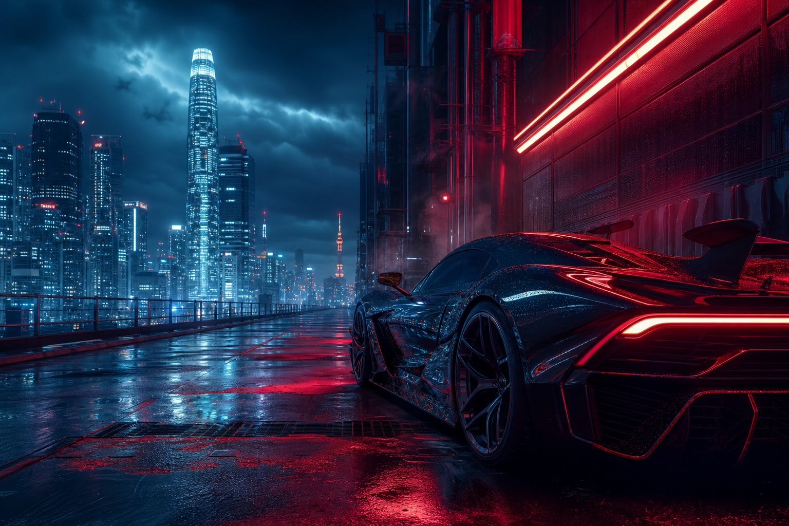 Futuristic Tokyo Street At Night Supercars Wallpaper  2 4K