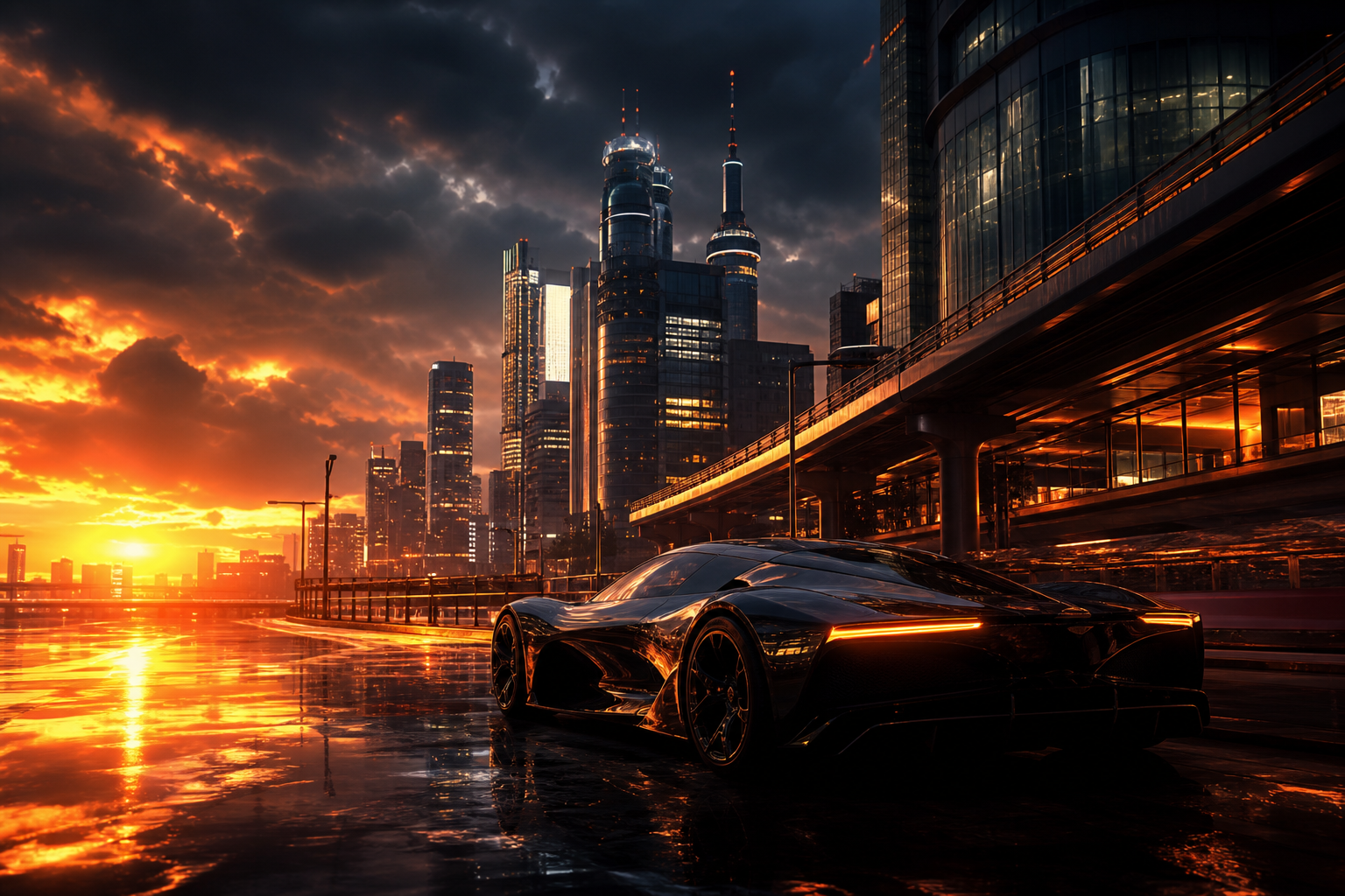 Futuristic Tokyo Street At Night Supercars Wallpaper  2 4K