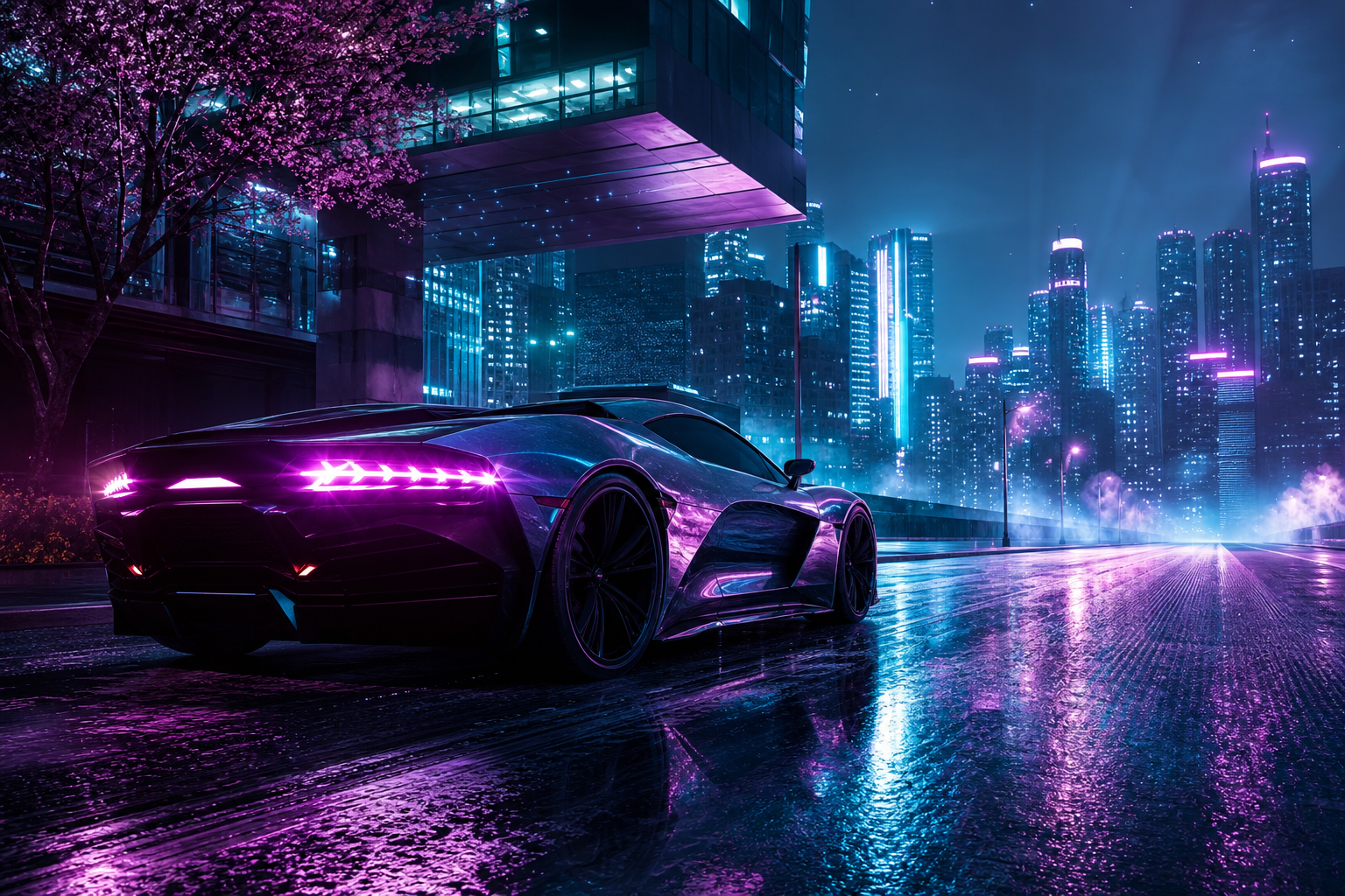 Futuristic Tokyo Street At Night Supercars Wallpaper  2 4K