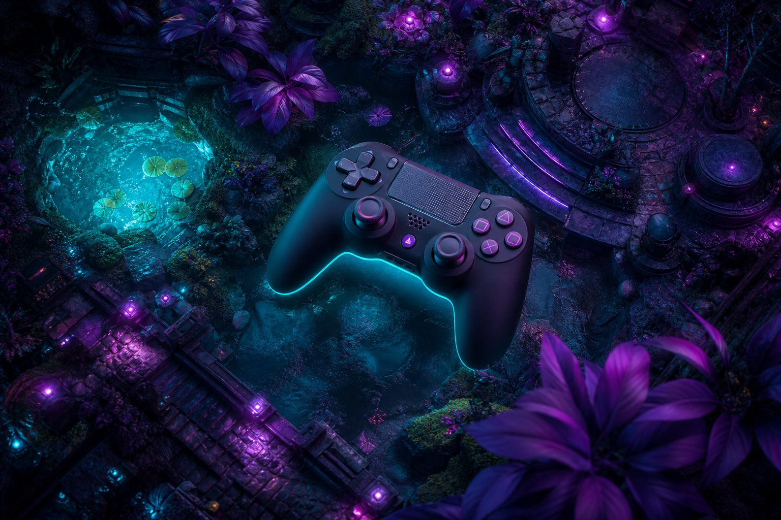 Gaming Controller On Dark Neon Background Gaming Wallpaper  10 4K