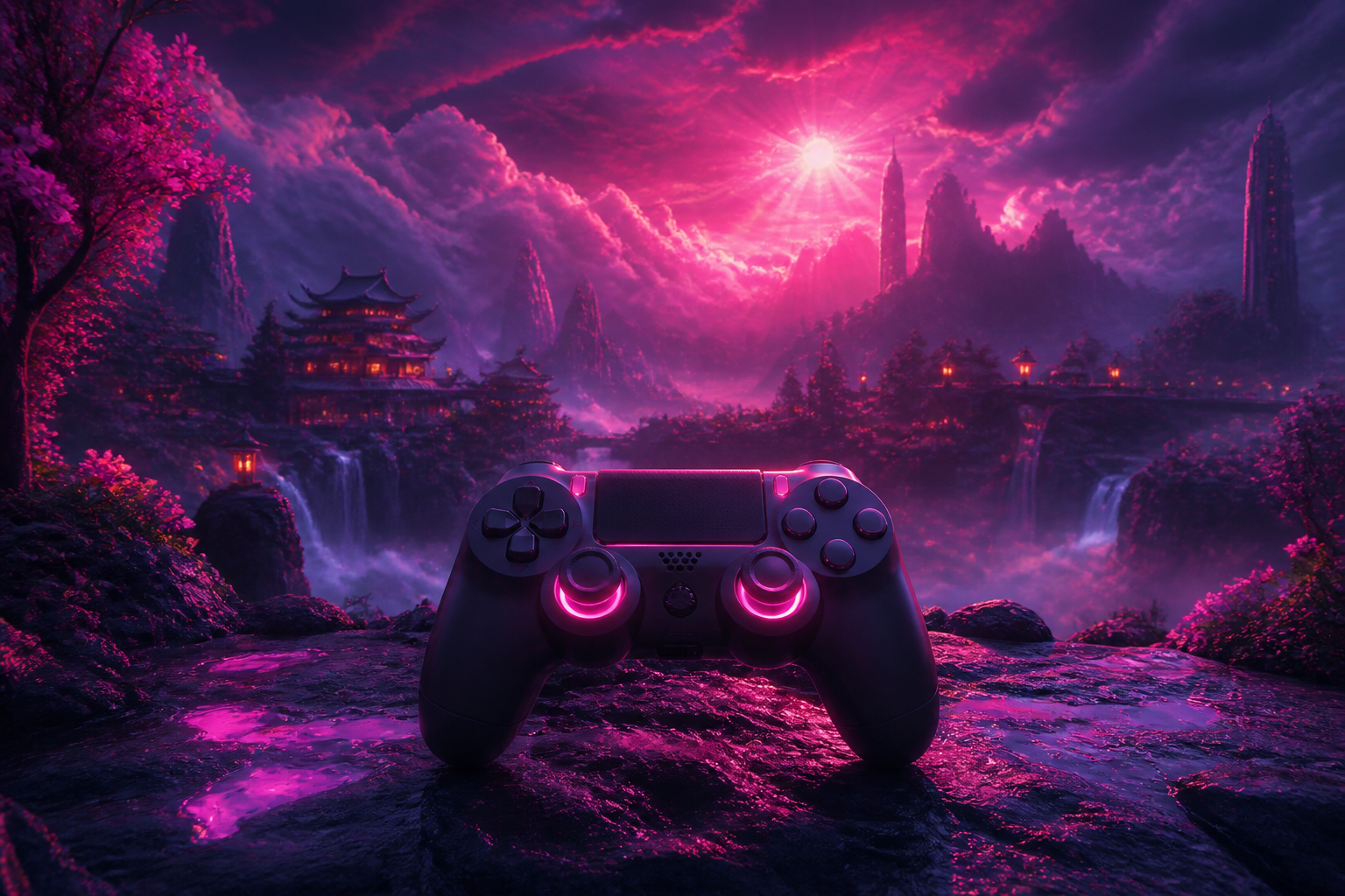 Gaming Controller On Dark Neon Background Gaming Wallpaper  20 4K