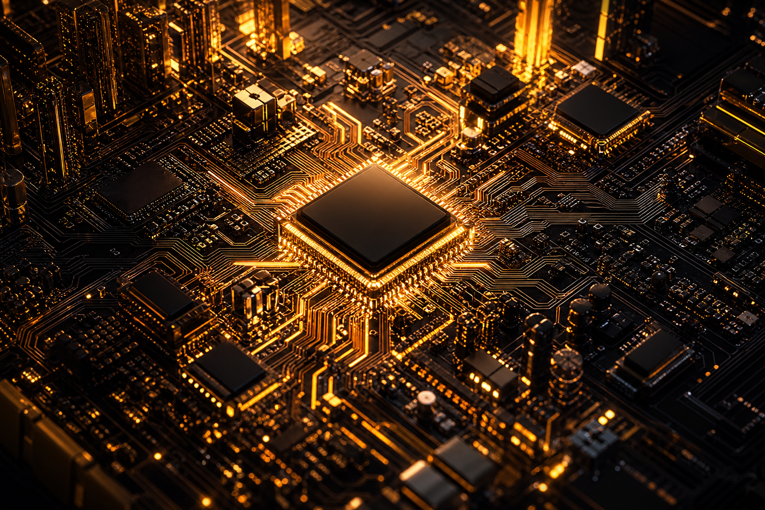 Glowing Microchip On Dark PCB Electronics Wallpaper  10 4K