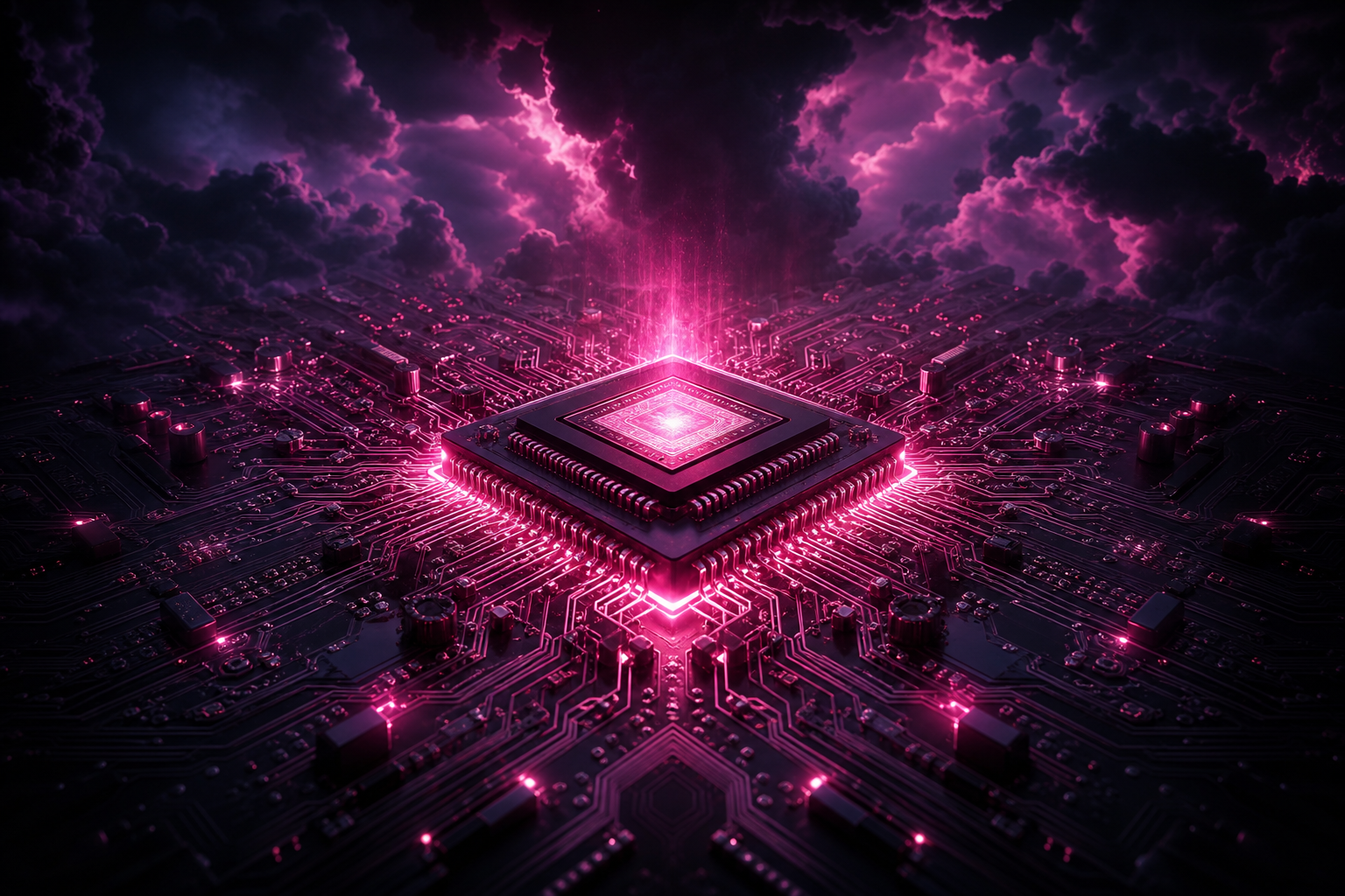 Glowing Microchip On Dark PCB Electronics Wallpaper  2 4K