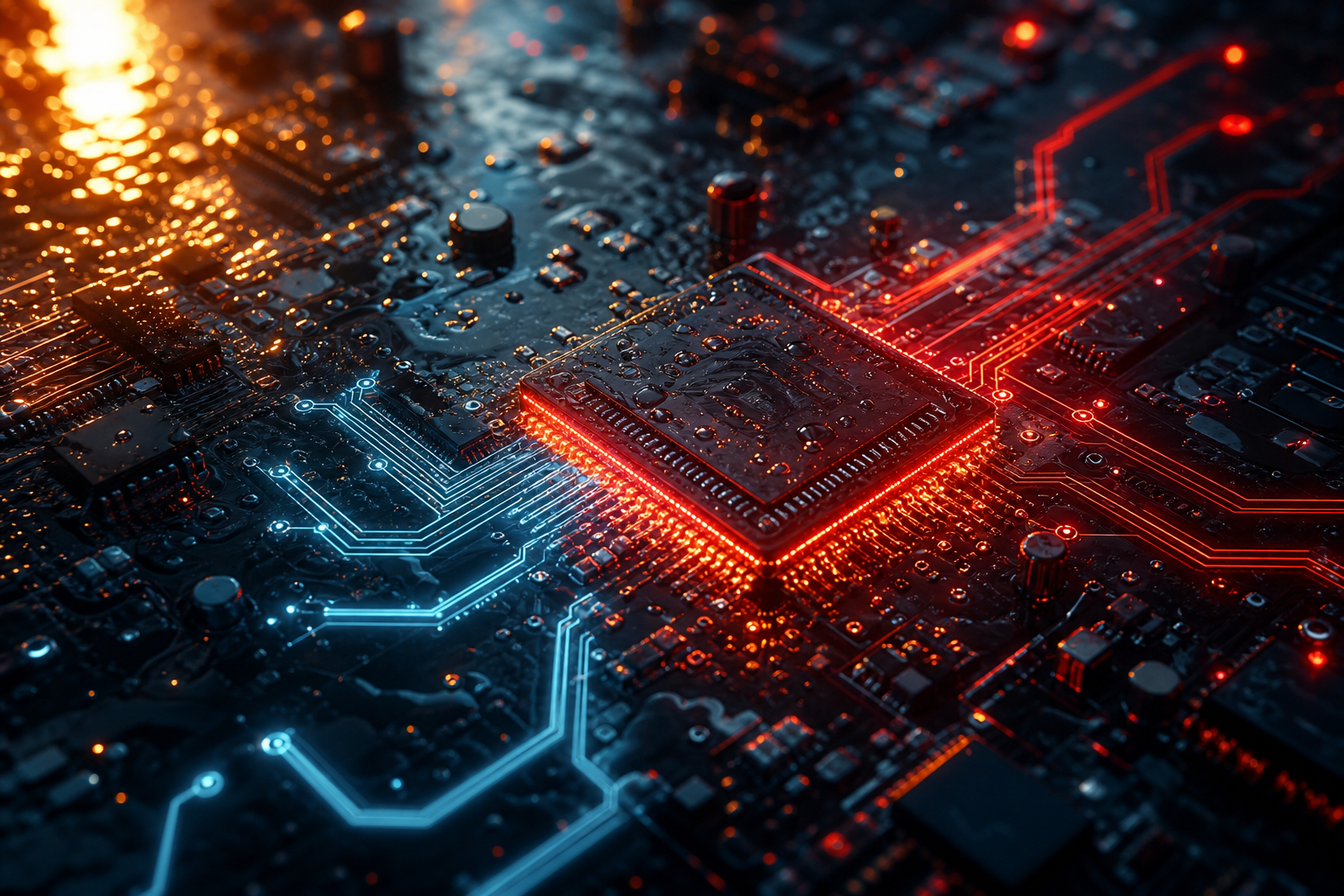 Glowing Microchip On Dark PCB Electronics Wallpaper  2 4K