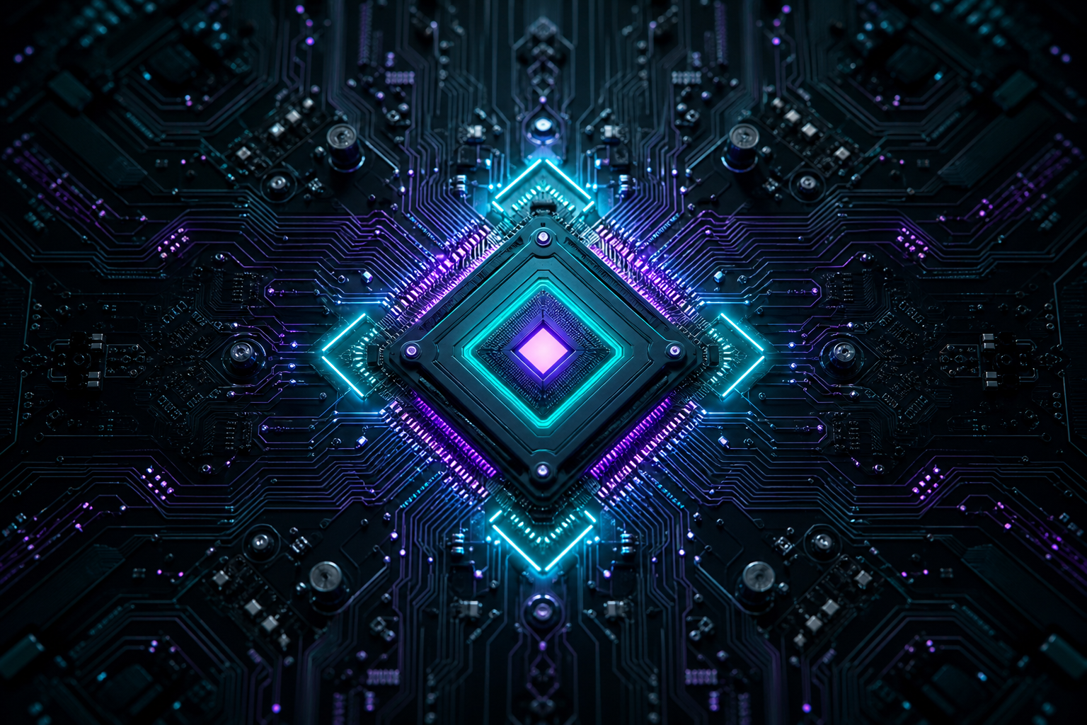 Glowing Microchip On Dark PCB Electronics Wallpaper  2 4K