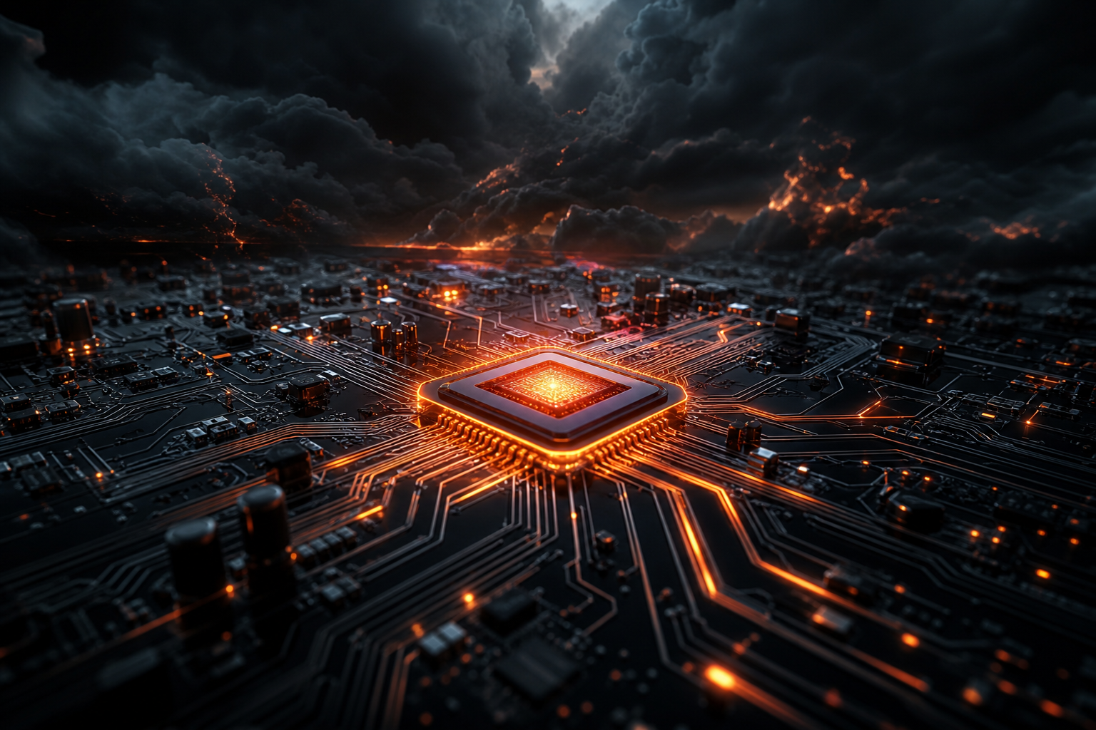 Glowing Microchip On Dark PCB Electronics Wallpaper  2 4K