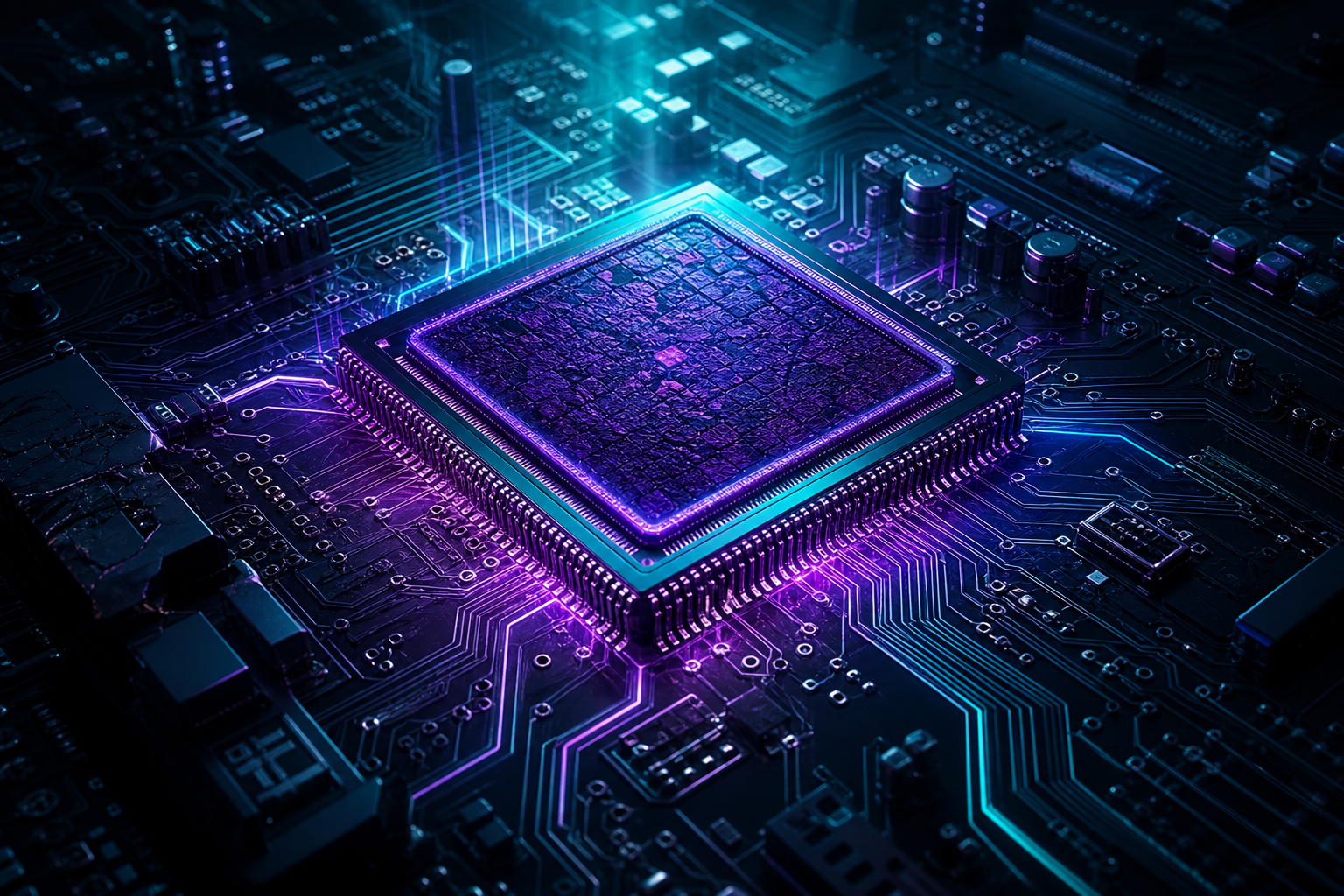 Glowing Microchip On Dark PCB Electronics Wallpaper  2 4K
