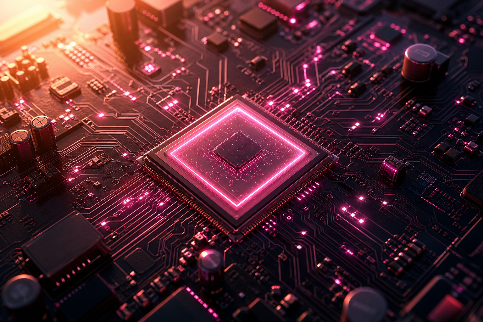 Glowing Microchip On Dark PCB Electronics Wallpaper  2 4K