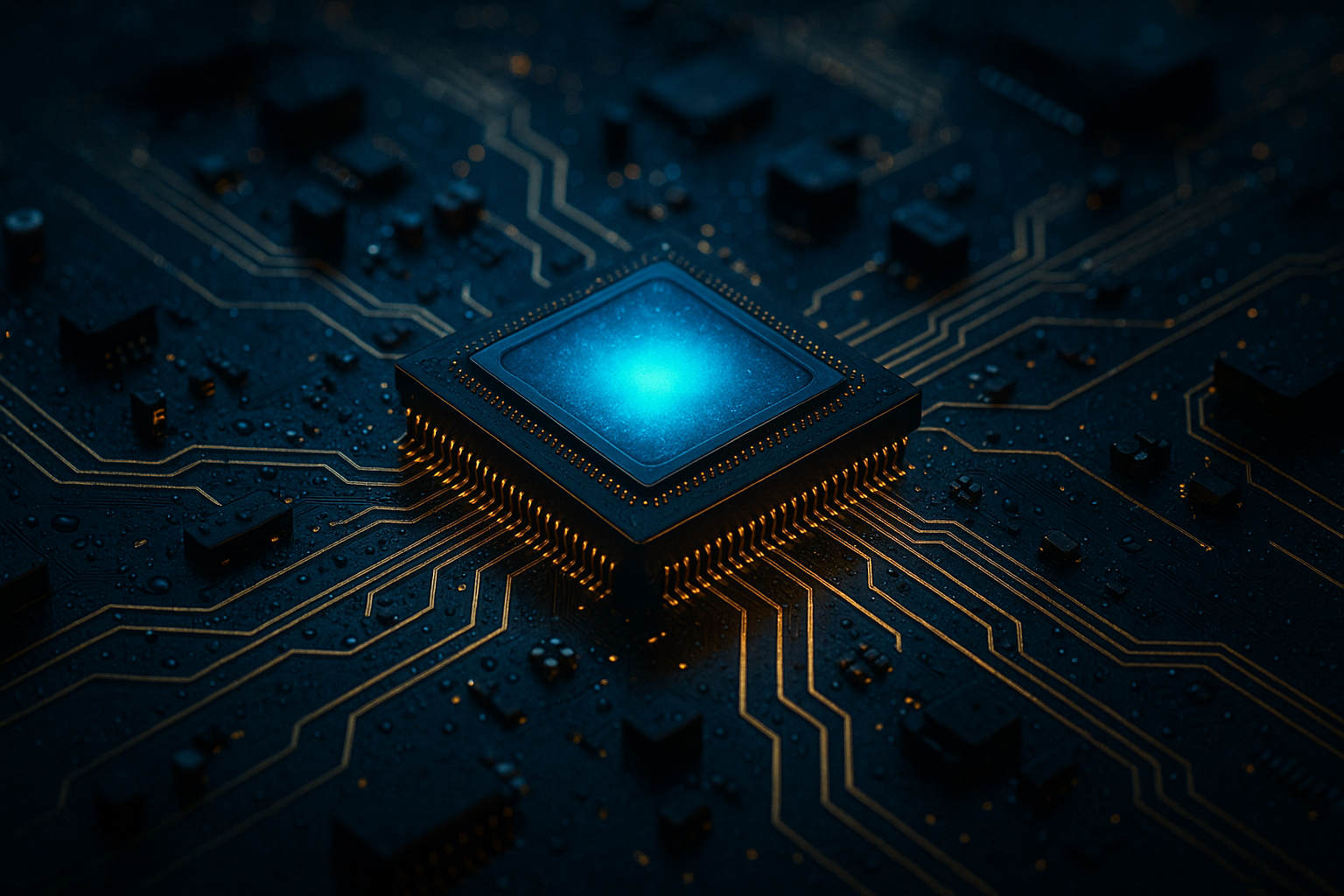 Glowing Microchip On Dark PCB Electronics Wallpaper 2 4K 4K Electronics Wallpaper