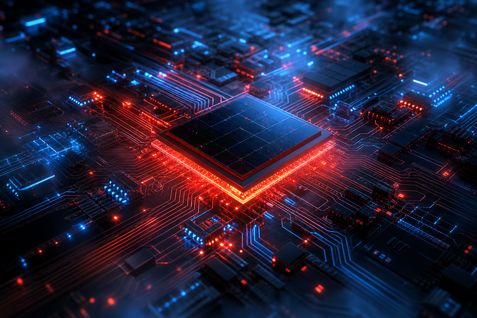 Glowing Microchip On Dark PCB Electronics Wallpaper  2 4K